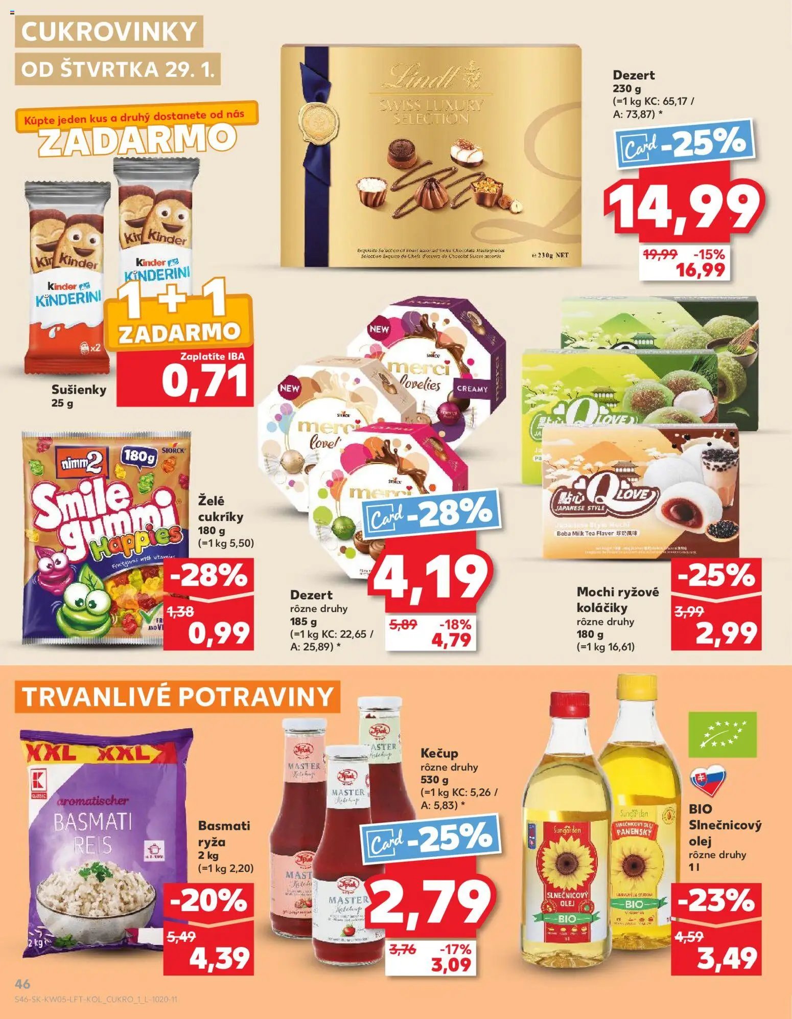 Nové Kaufland akcie – leták je platný od 29.01.2026 | Strana: 46 | Produkty: Olej, Merci, Slnečnicový olej, Kečup