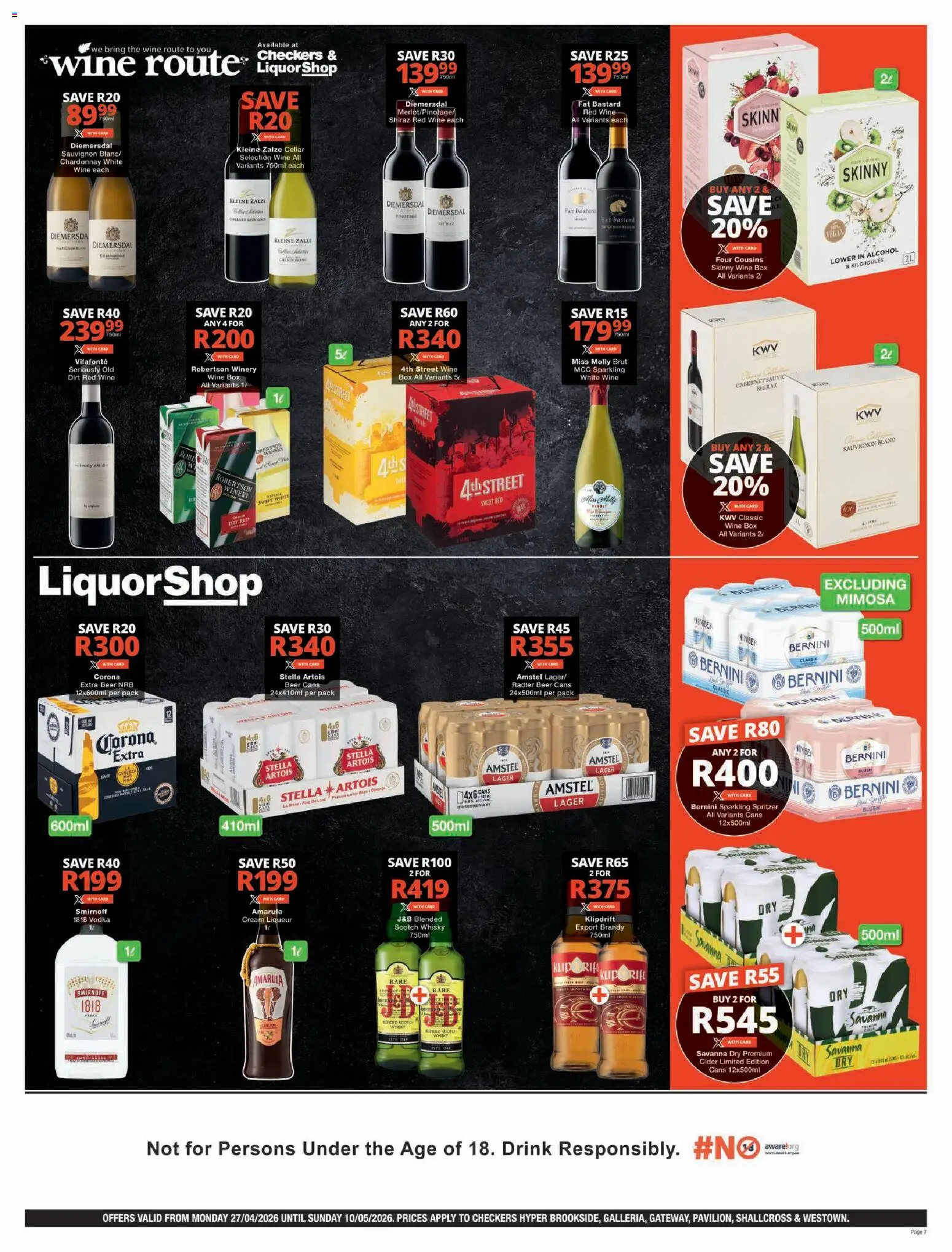New Checkers catalogue – valid from 27.04.2026 | Page: 7 | Products: Box, Brandy, Wine, Beer