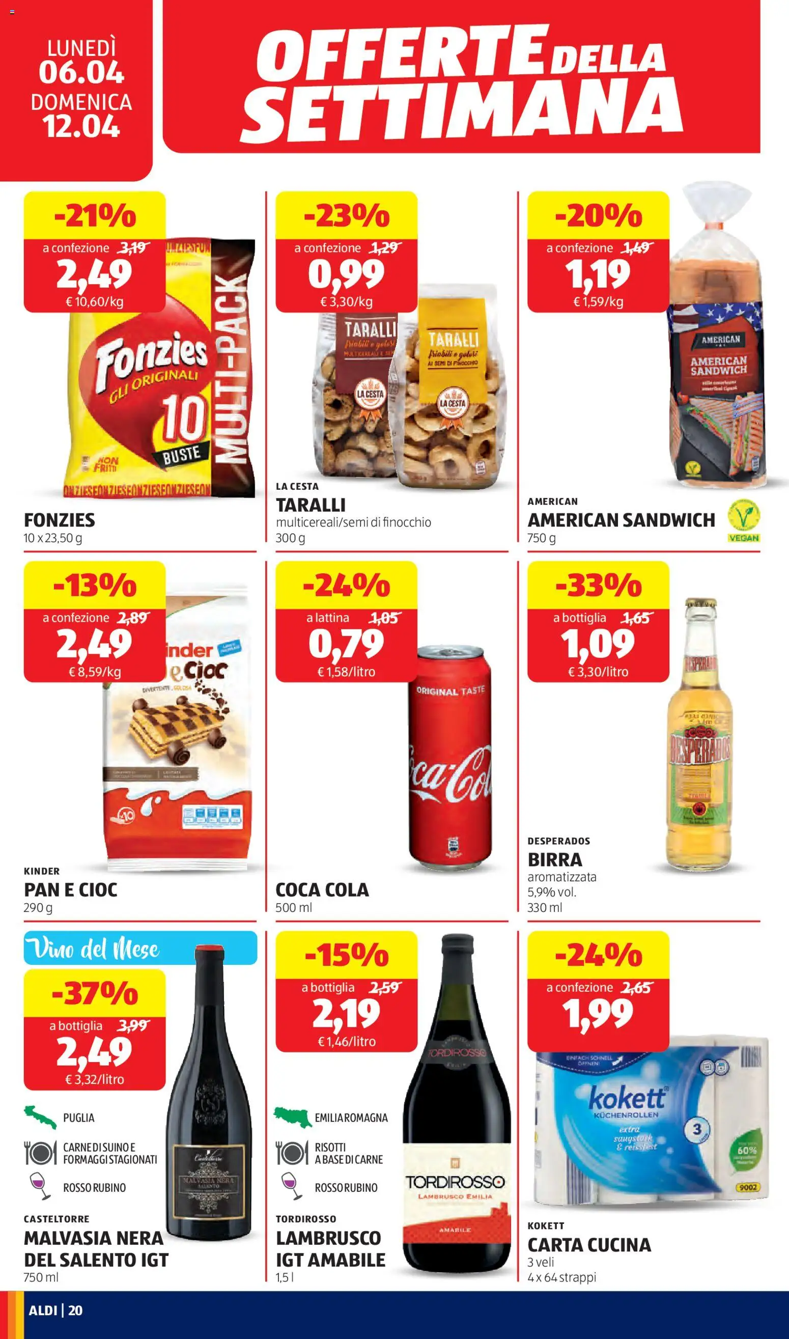 Volantino Aldi del 06.04.2026 | Pagina: 20 | Prodotti: Birra, Crackers, Taralli, Bottiglia