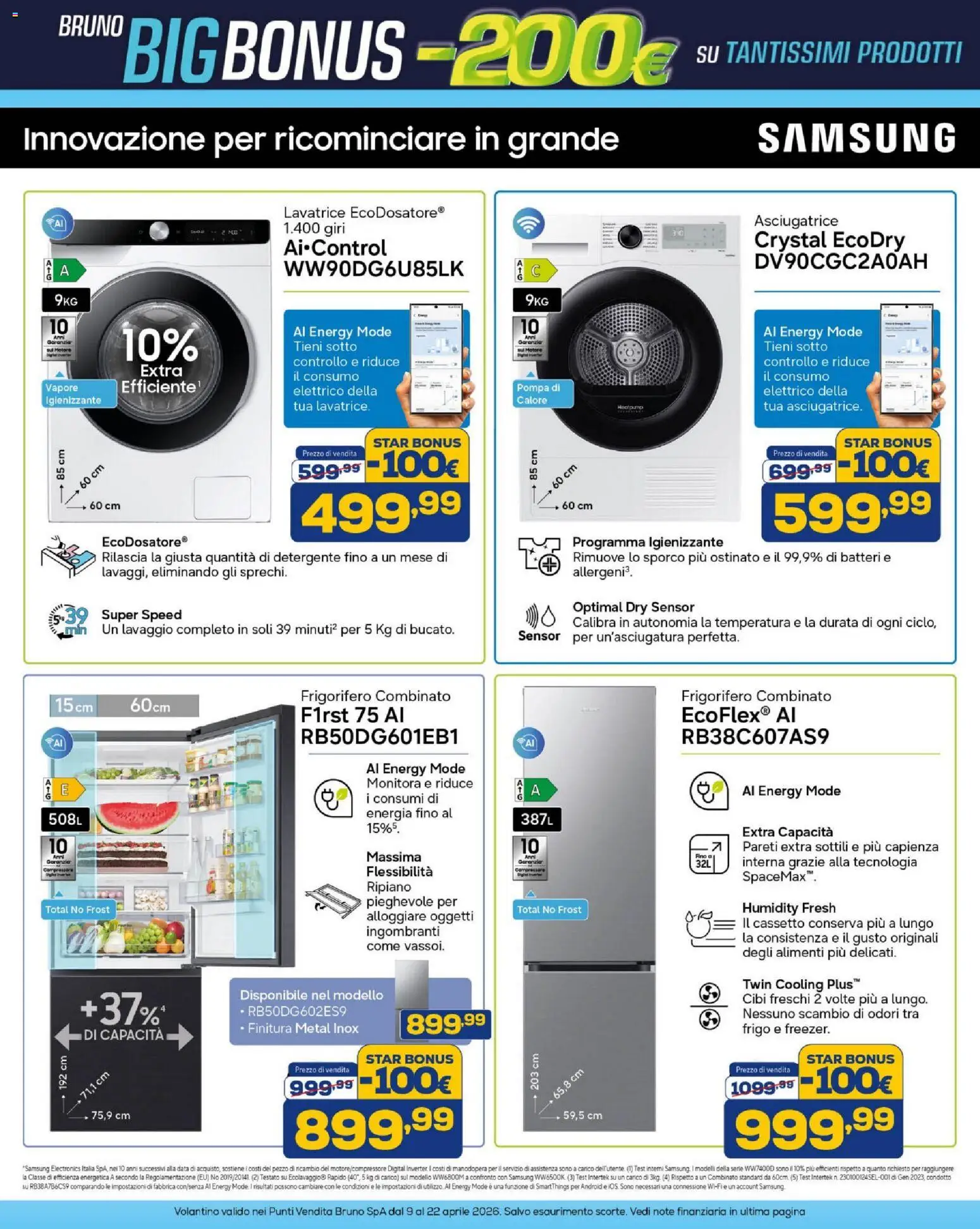 Volantino BRUNO del 09.04.2026 | Pagina: 28 | Prodotti: Ripiano, Compressore, Frigorifero, Samsung