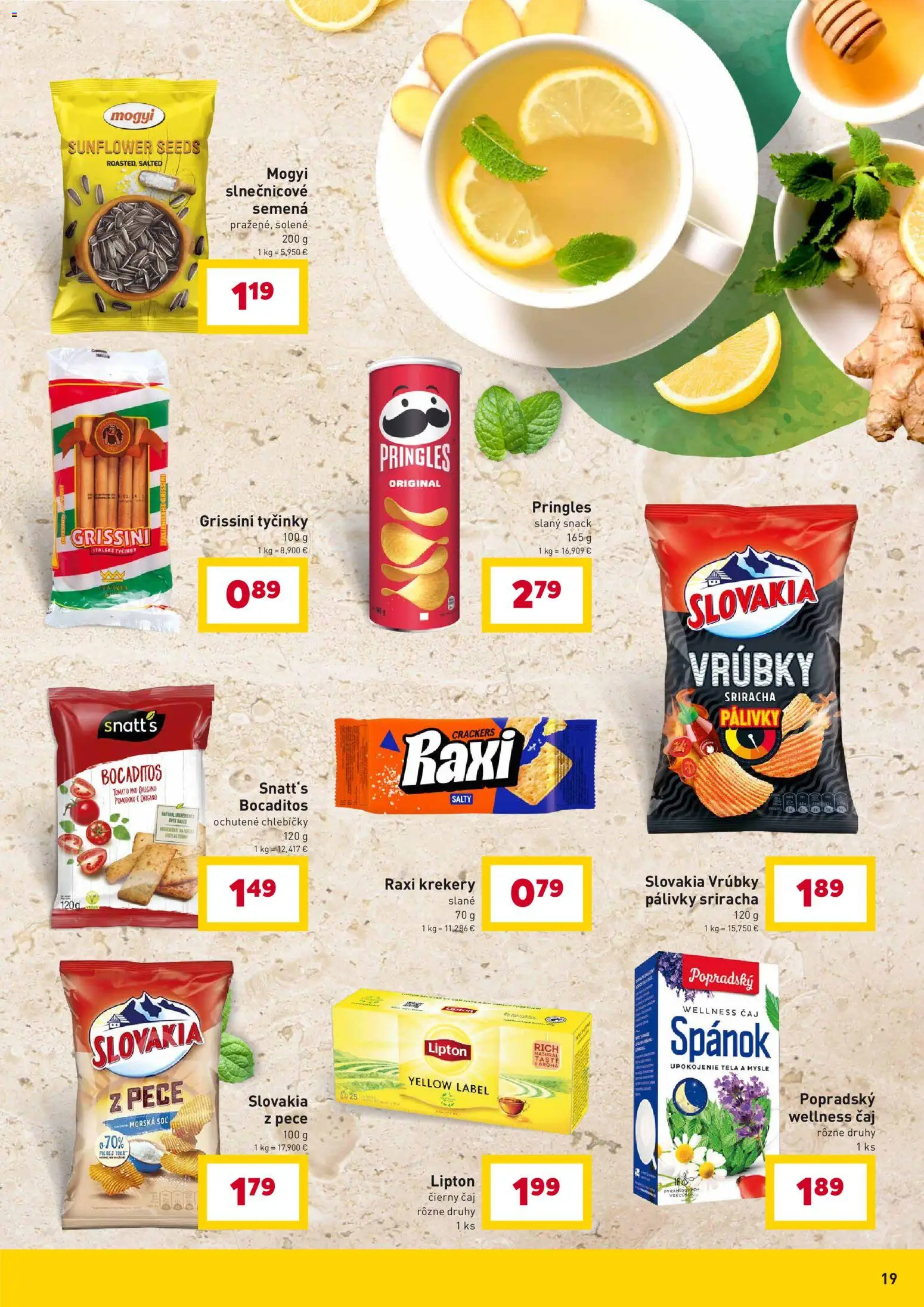 Nové Billa akcie – leták je platný od 07.04.2026 | Strana: 19 | Produkty: Čaj, Pringles, Soľ