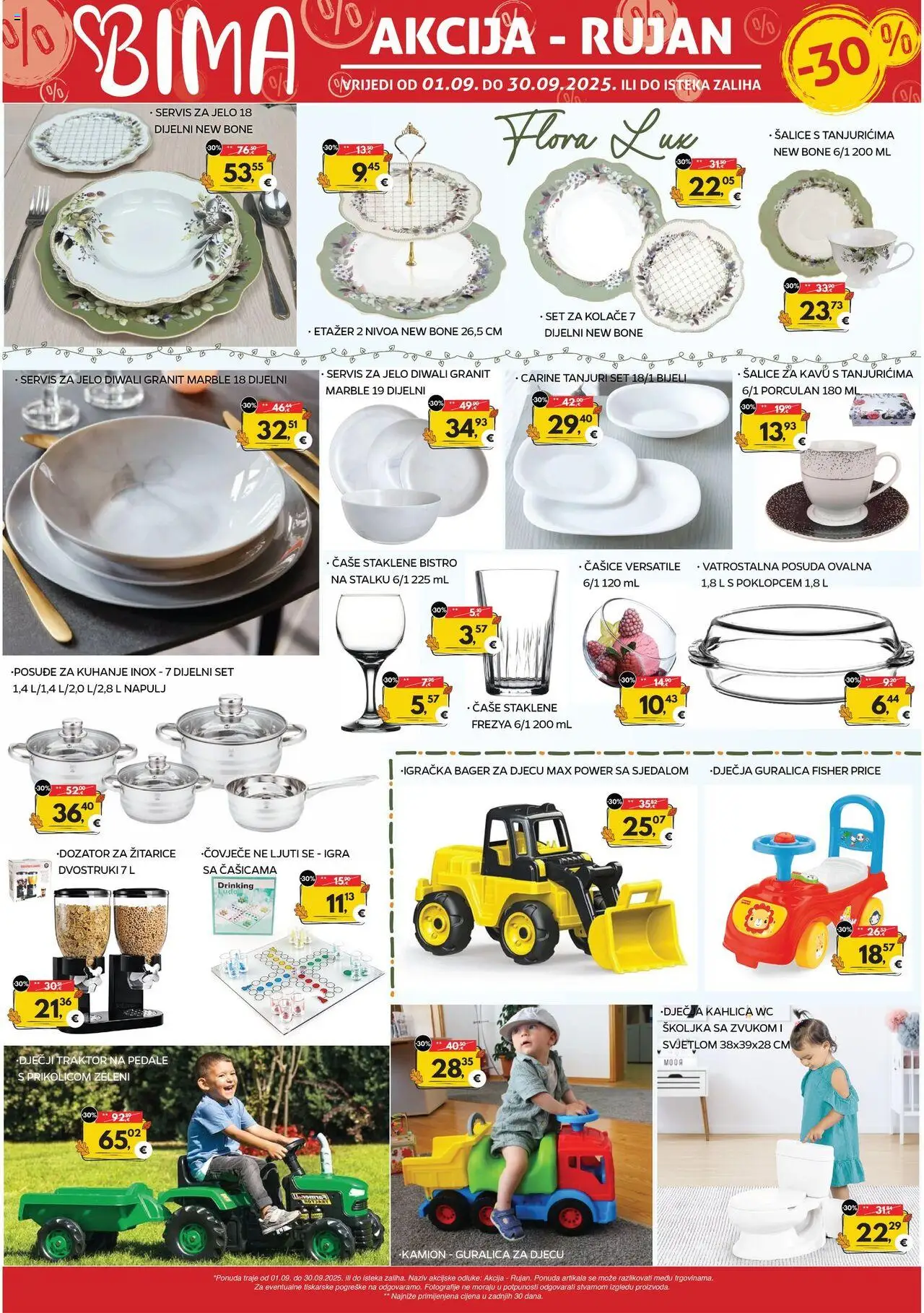 Bima katalog | vrijedi od 01.09.2025 | Stranica: 1 | Proizvodi: Žitarice, Wc školjka, Traktor, Igra