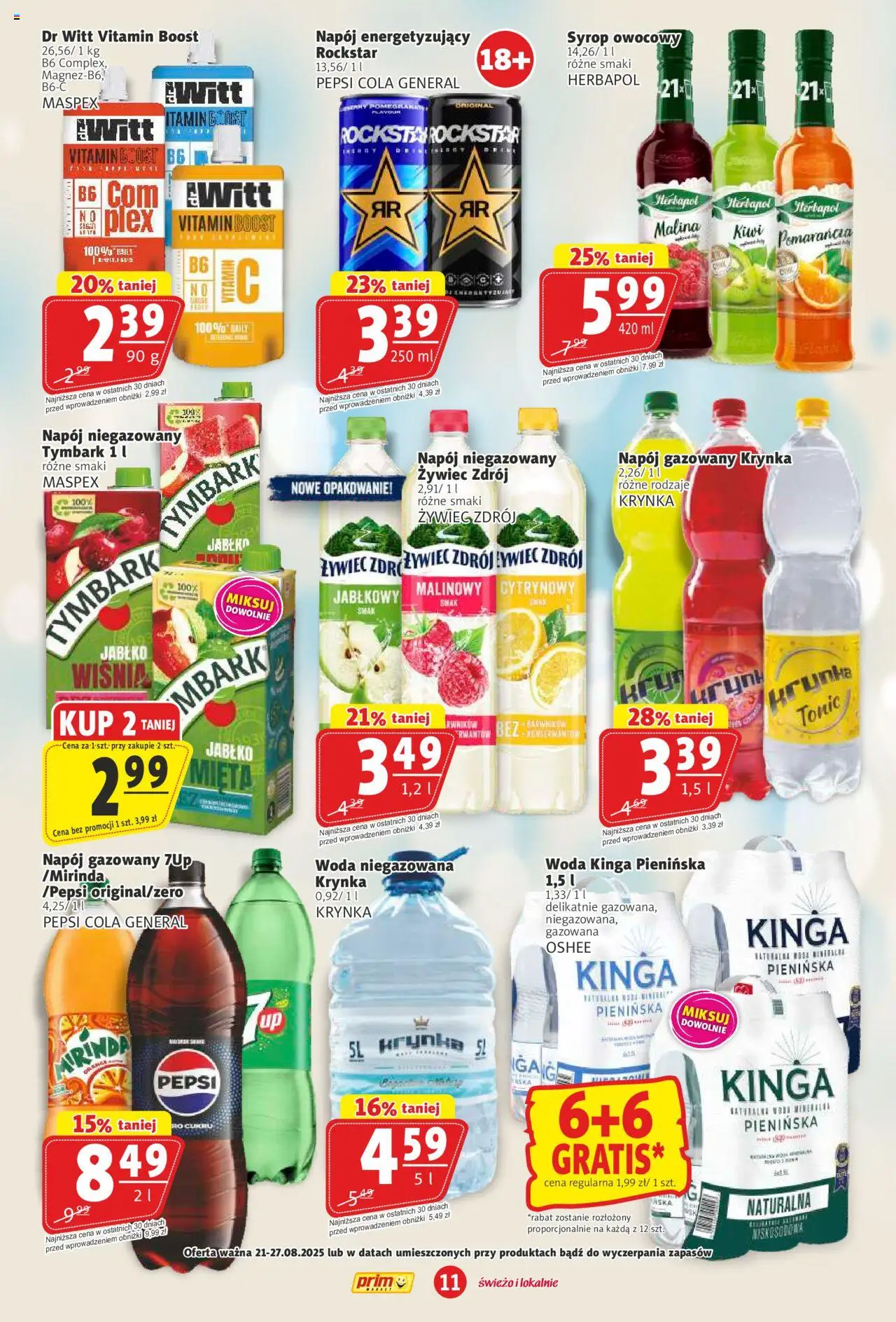 Prim Market Gazetka od 21.08.2025 | Strona: 11 | Produkty: Syrop, Pepsi, Mięta, Woda