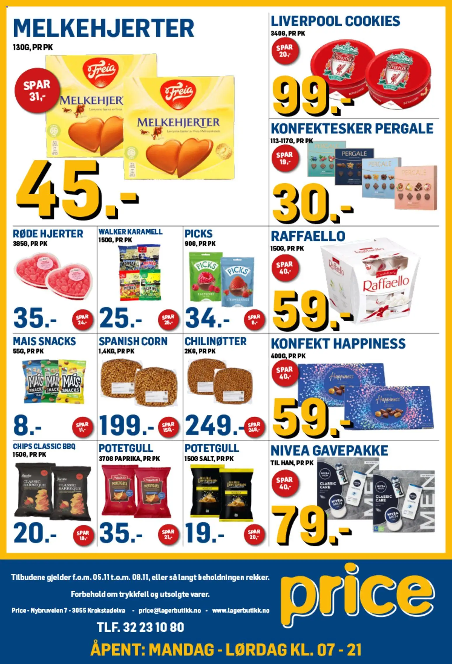 {H1} | Side: 3 | Produkter: Snacks, Осушувач повітря, Potetgull, Solskyddsolja