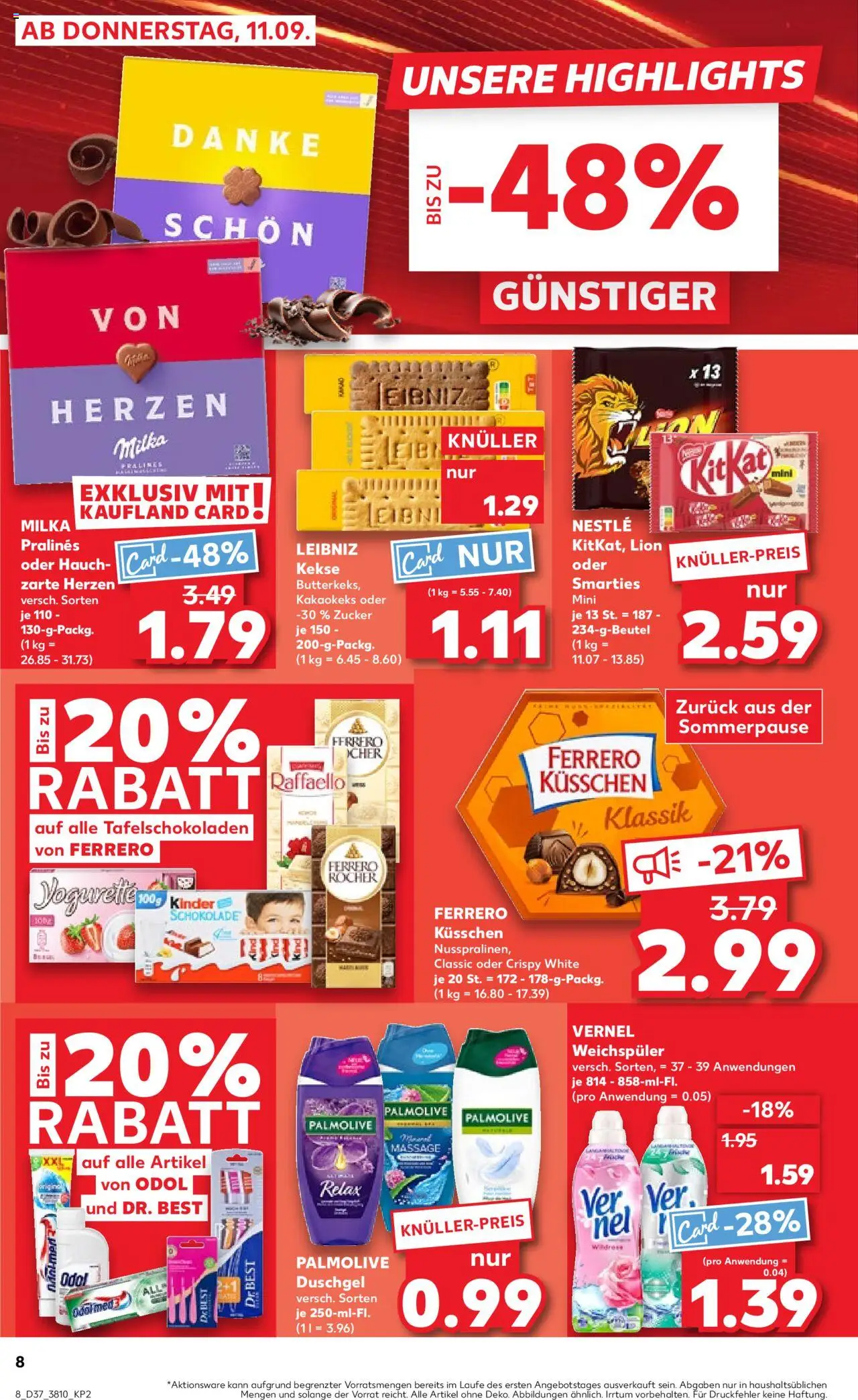 Kaufland prospekt Potsdam	 – gültig ab 11.09.2025 | Seite: 8 | Produkte: Schokolade, Milka, Weichspüler, Zucker