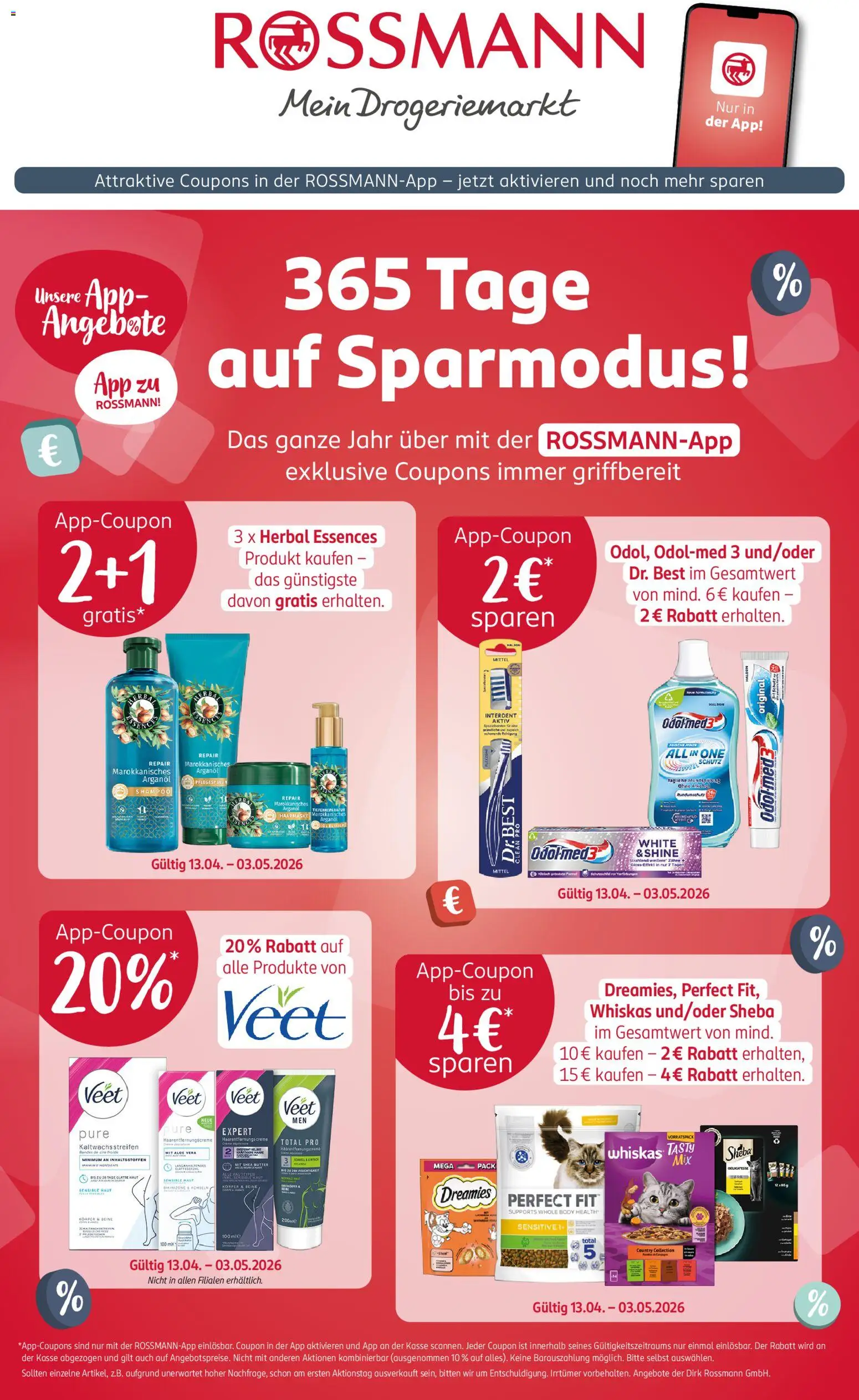 Rossmann Prospekt 	 – gültig ab 13.04.2026 | Seite: 1 | Produkte: Sheba, Butter, Whiskas, Haarentfernungscreme