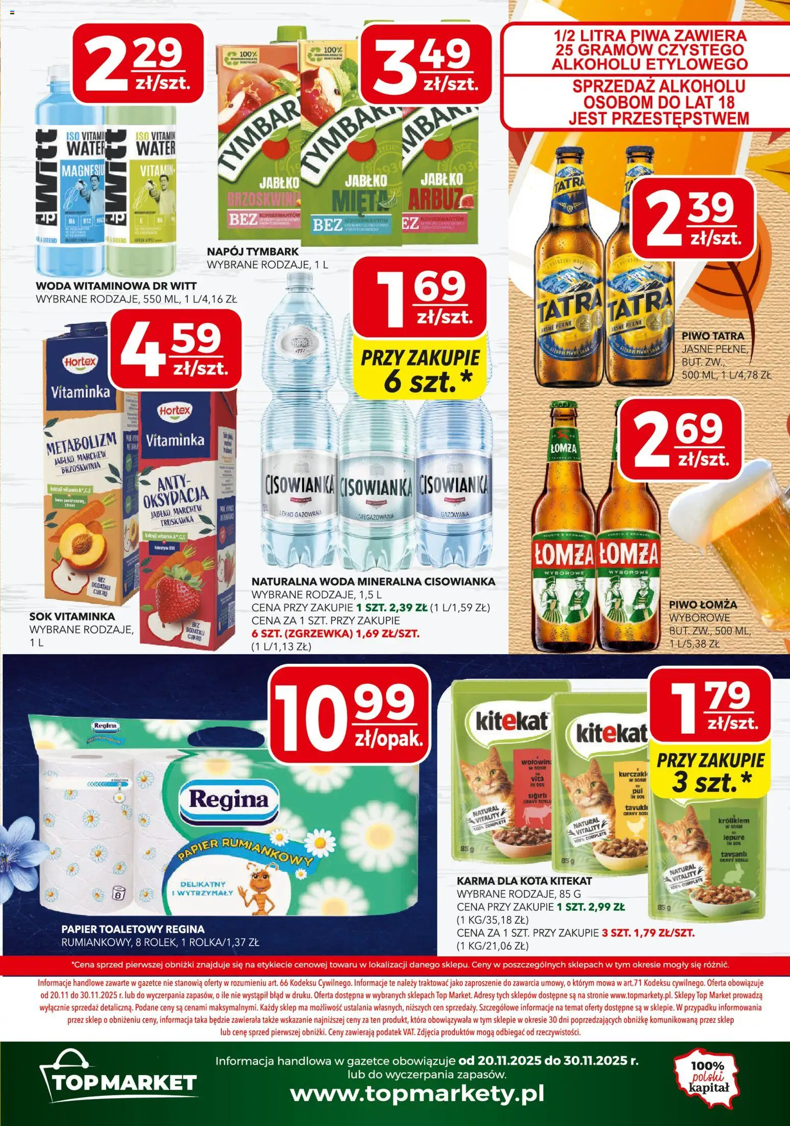 Top Market Gazetka mini od 20.11.2025 | Strona: 4 | Produkty: Top, Arbuz, Piwo, Woda