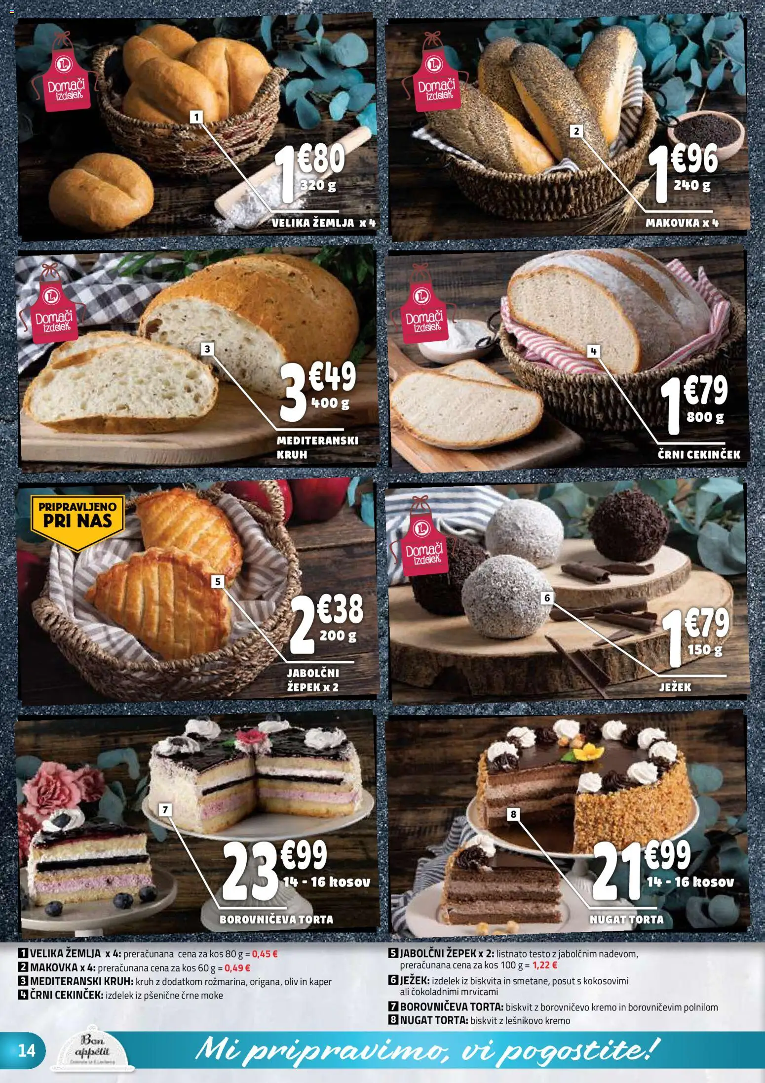 Novi E.leclerc katalog ponudbe – veljaven od 08.04.2026 | Stran: 14 | Izdelki: Žemlja, Torta, Kos, Kruh