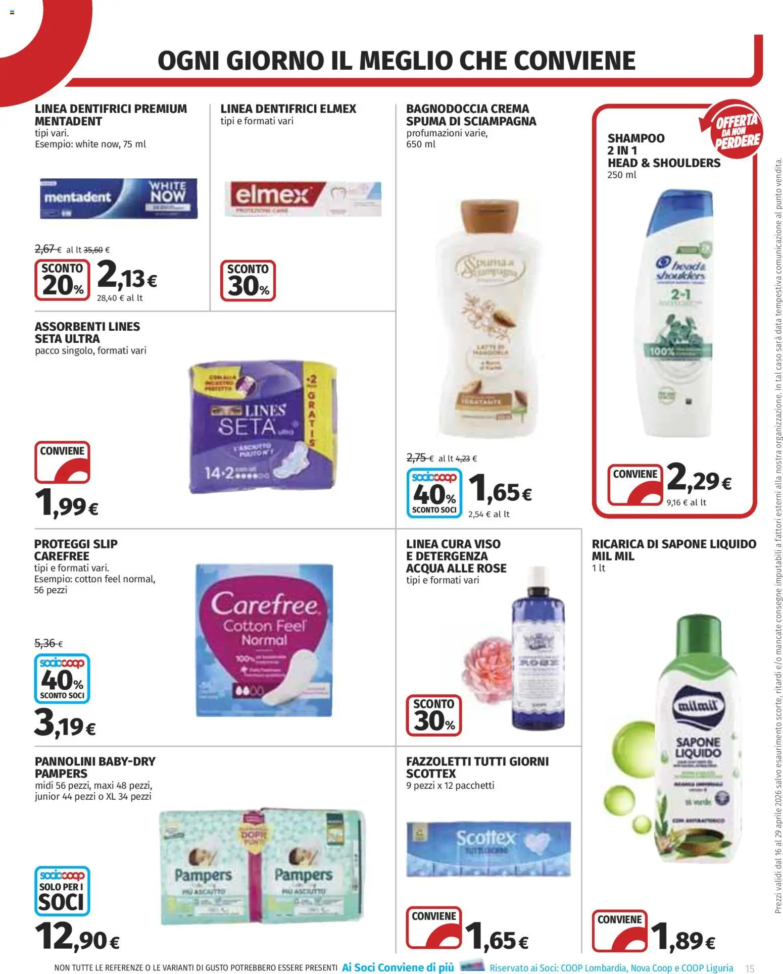 Volantino COOP del 16.04.2026 | Pagina: 15 | Prodotti: Pannolini, Fazzoletti, Acqua, Data