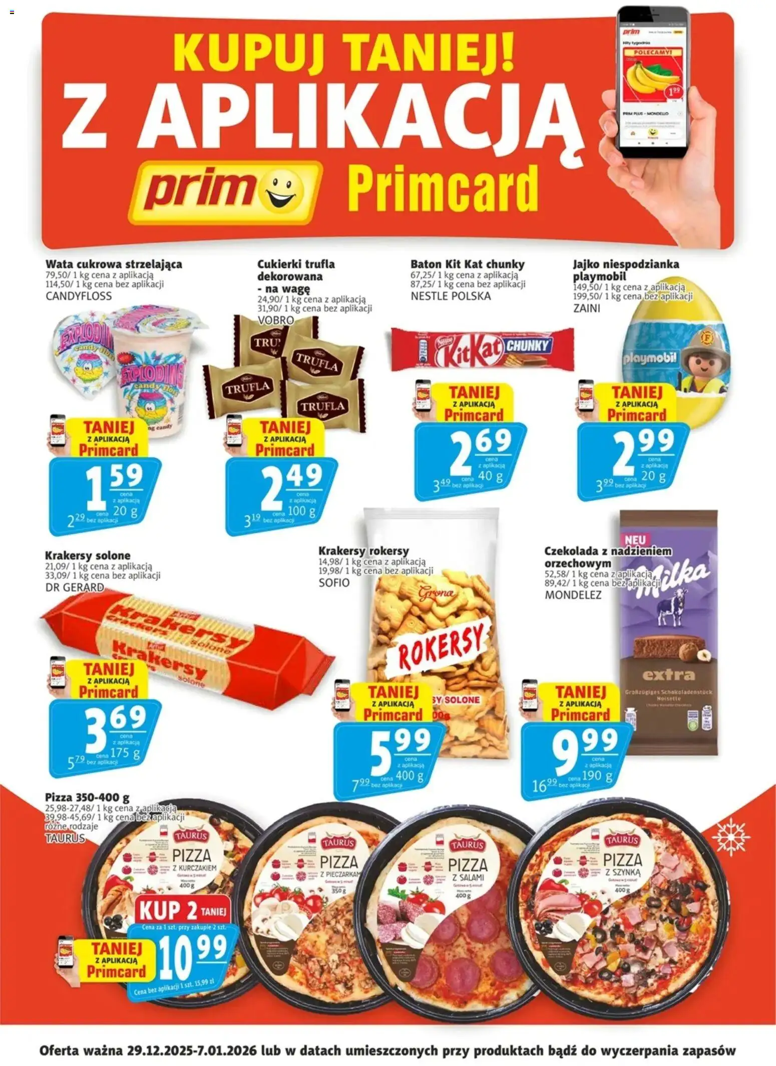Prim Market Promocje - Primcard od 29.12.2025 | Strona: 1 | Produkty: Milka, Salami, Cukierki, Jajko niespodzianka