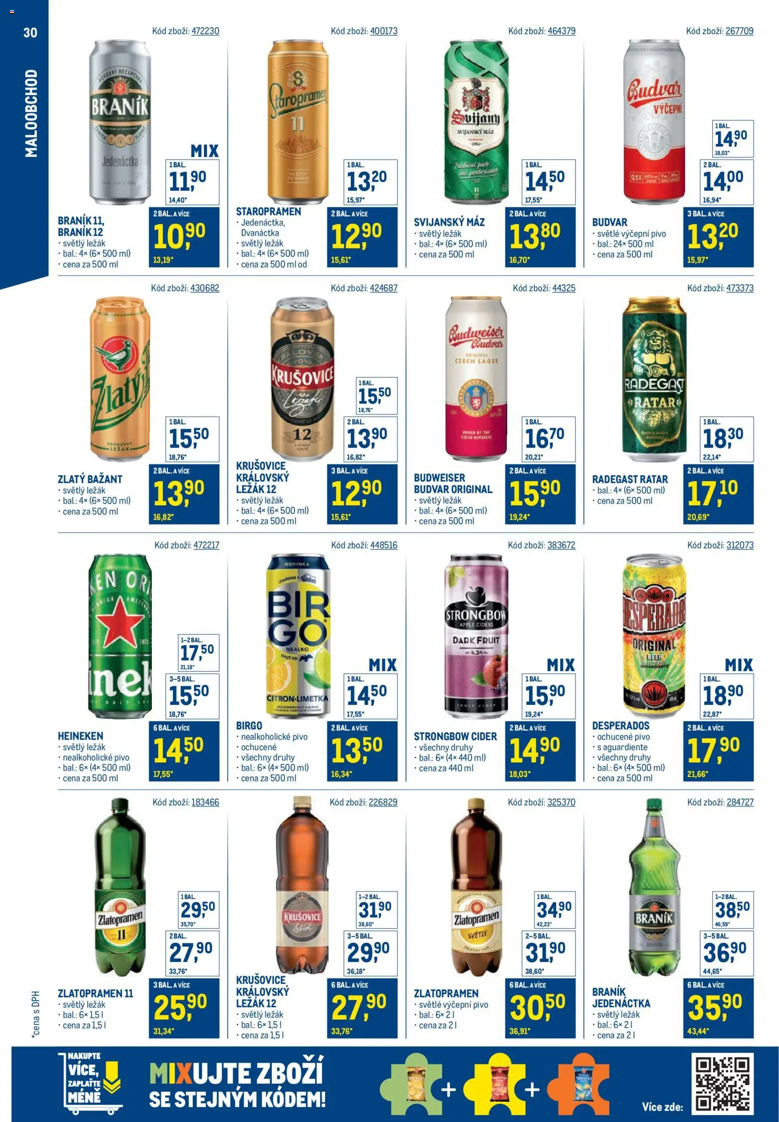 Makro leták - Stabilně výhodná cena - maloobchod od 24.09.2025 | Strana: 30 | Produkty: Budvar, Radegast Ratar, Braník, Krušovice