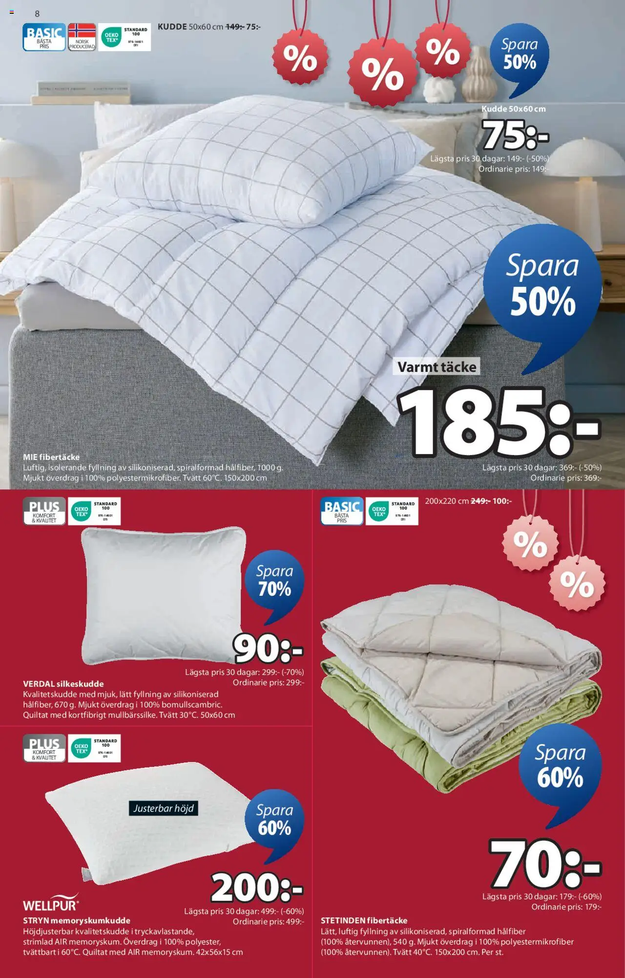 JYSK reklamblad aktuell från 09.06.2025 | Sida: 8 | Produkter: Täcke, Kudde