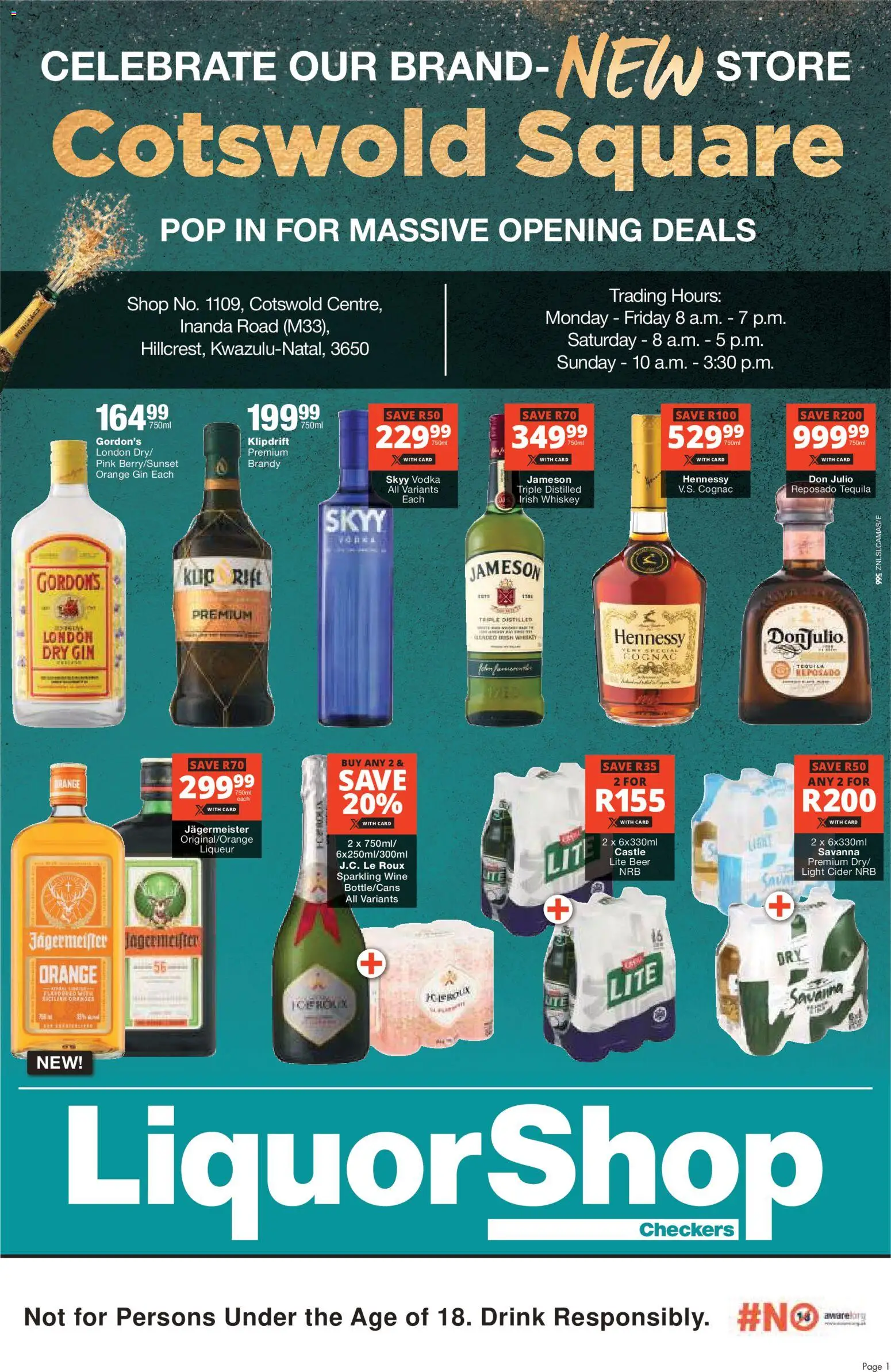 New Checkers catalogue – valid from 23.04.2026 | Page: 1 | Products: Brandy, Wine, Oranges, Ensalada de quino