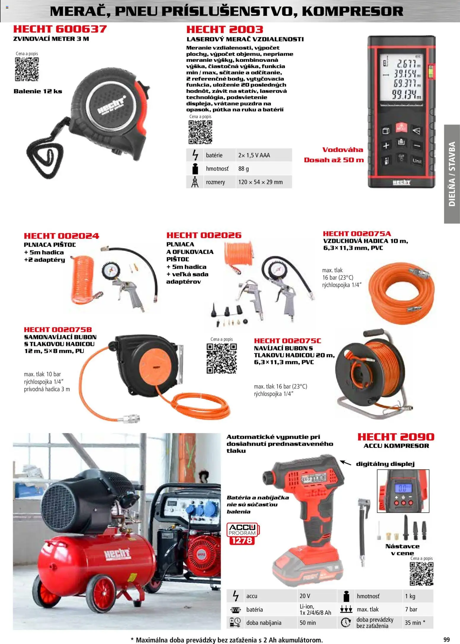 Nové Hecht akcie – leták je platný od 30.10.2025 | Strana: 99 | Produkty: Laserový merač, Kompresor, Nabíjačka, Batéria