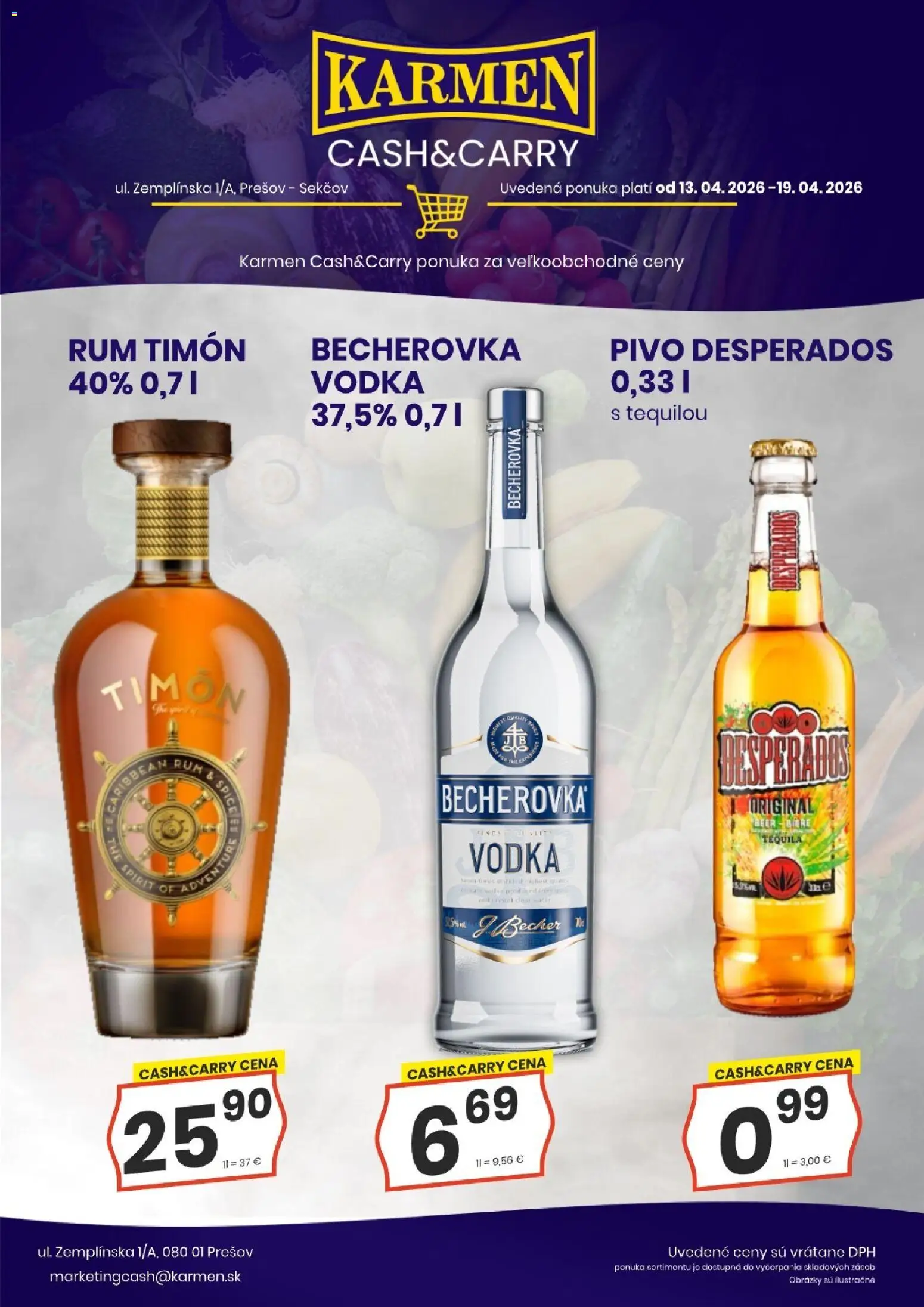 Nové KARMEN CBA akcie – leták je platný od 13.04.2026 | Strana: 1 | Produkty: Pivo, Desperados, Tequila, Rum