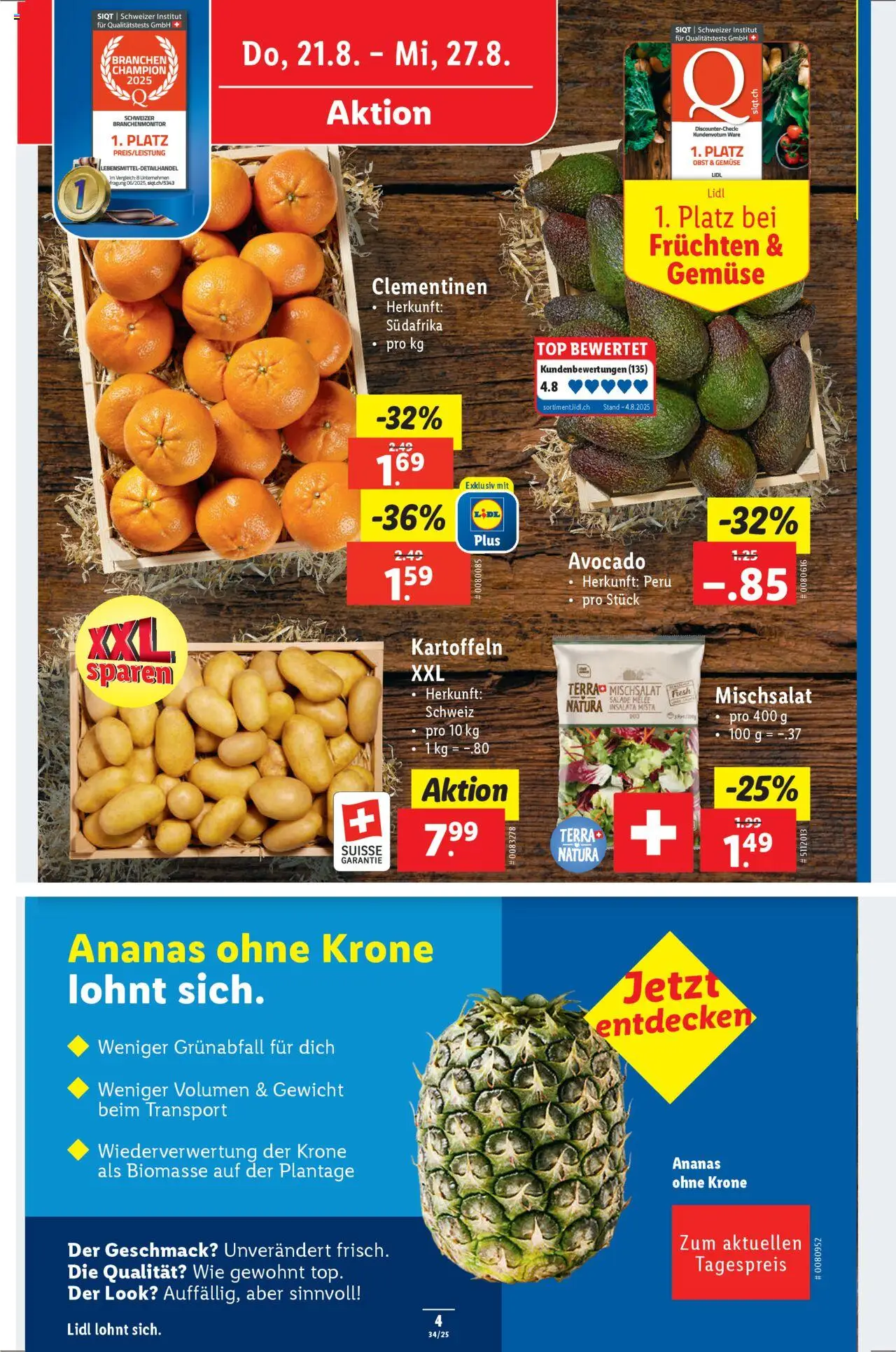 Lidl Aktionen ab 21.08.2025 | Seite: 4 | Produkte: Ananas, Kartoffeln, Top, Gewicht