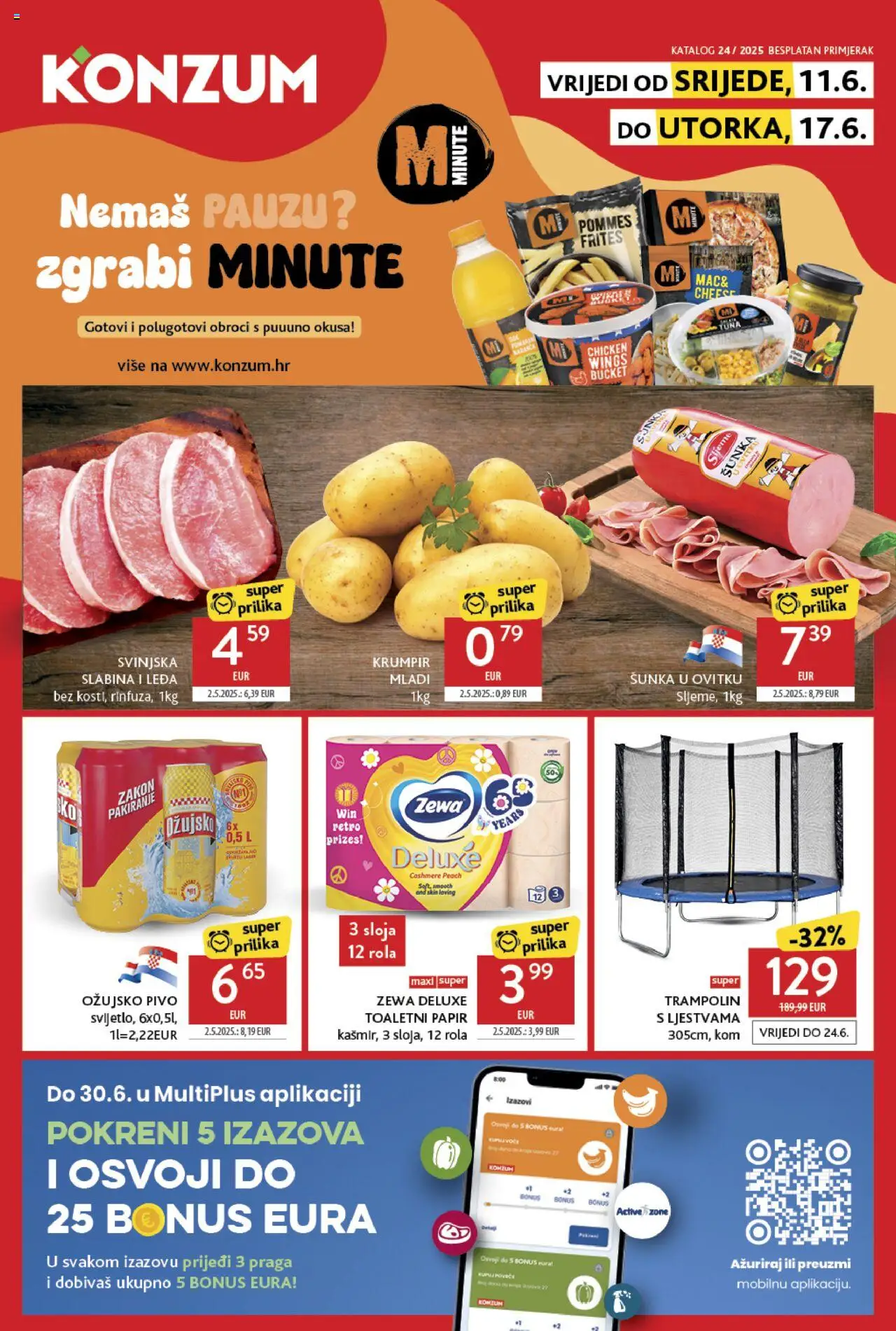 Konzum katalog | vrijedi od 11.06.2025 | Stranica: 1 | Proizvodi: Trampolin, Ožujsko, Krumpir, Toaletni papir