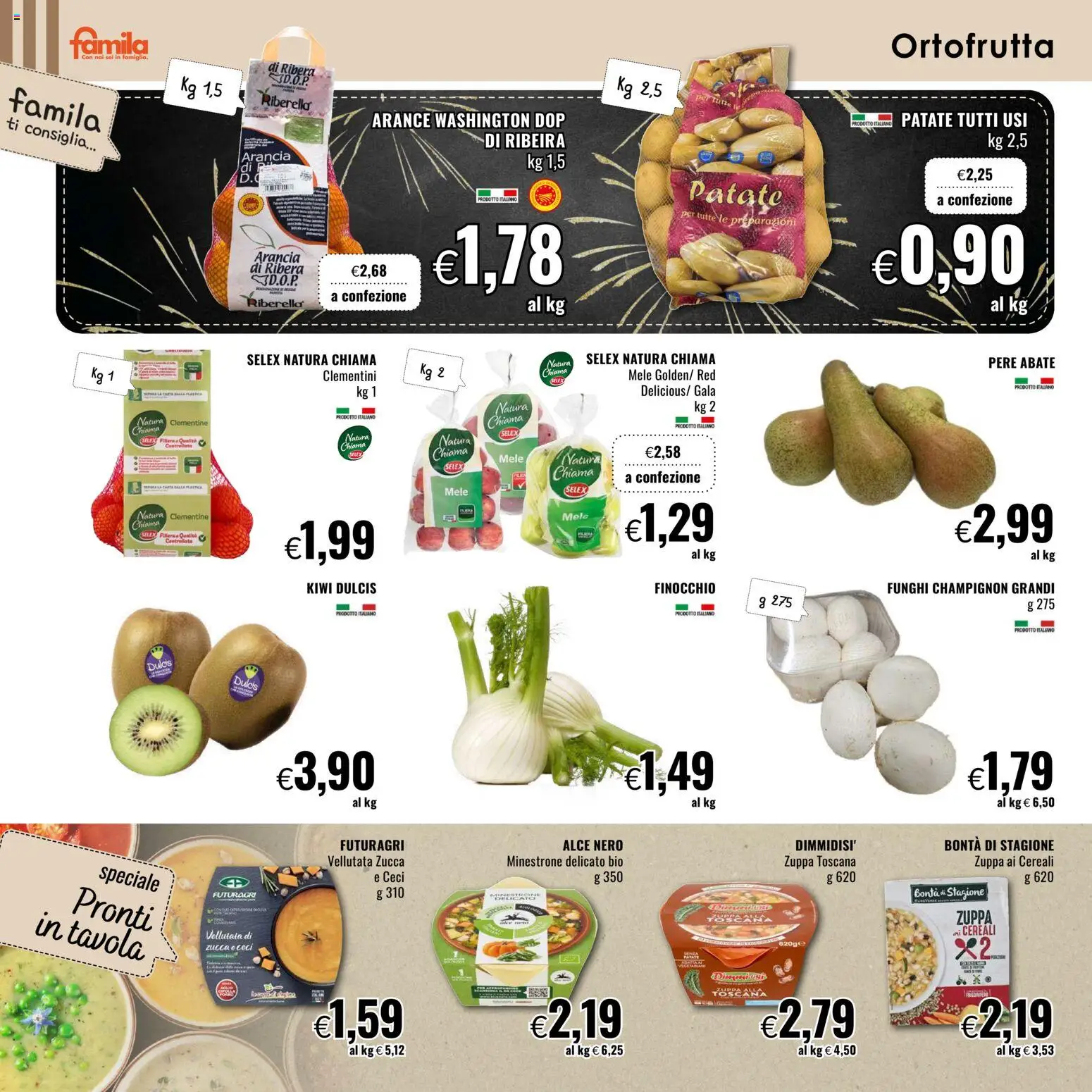 Volantino Famila del 28.12.2025 | Pagina: 8 | Prodotti: Minestrone, Arance, Zucca, Arancia