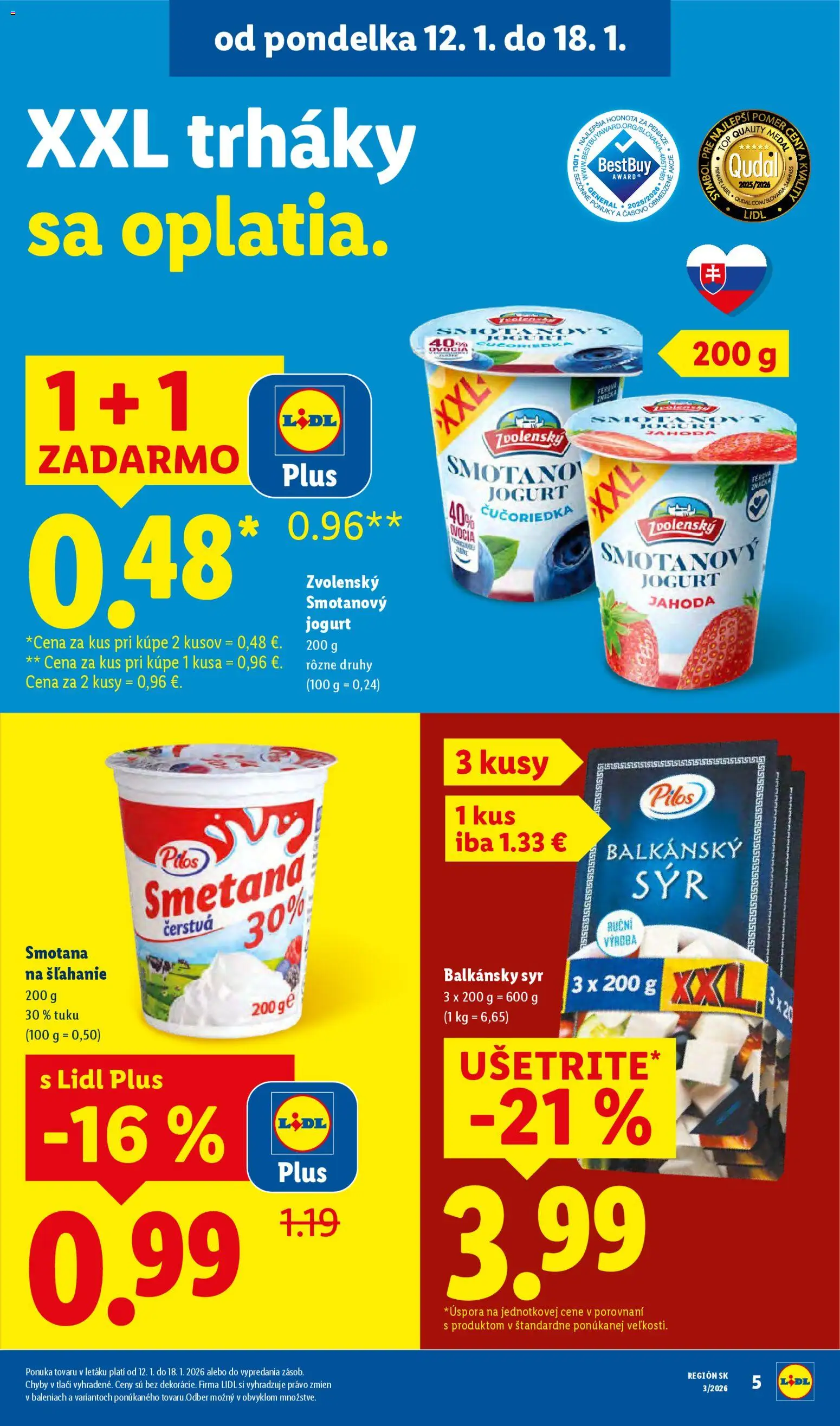 Nové Lidl akcie – leták je platný od 15.01.2026 | Strana: 39 | Produkty: Syr, Jogurt, Balkánsky syr, Smotana na šľahanie