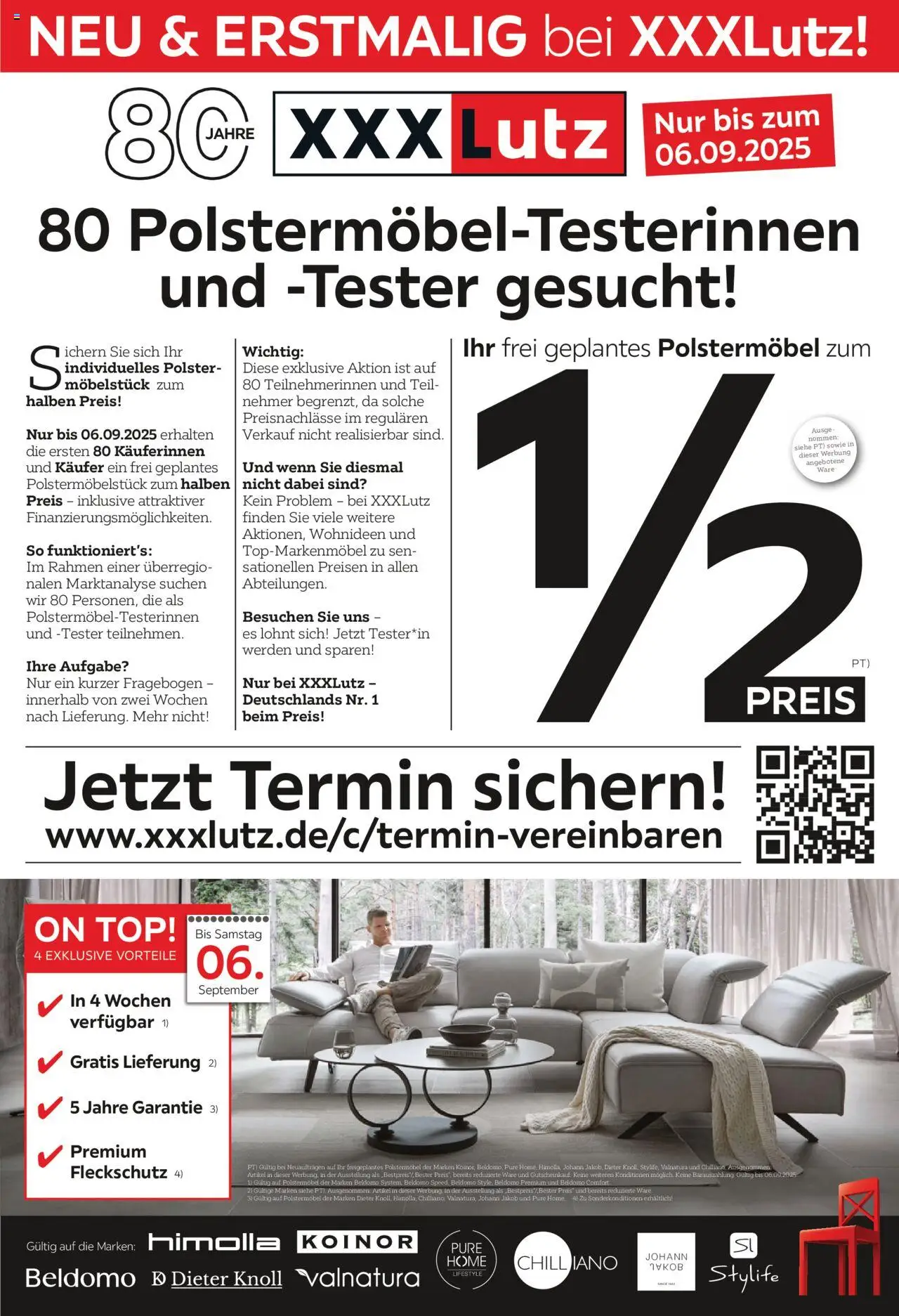 XXXL Lutz Polstermöbel-Testerinnen und -Tester gesucht! - gültig ab dem 25.08.2025 | Seite: 1 | Produkte: Top