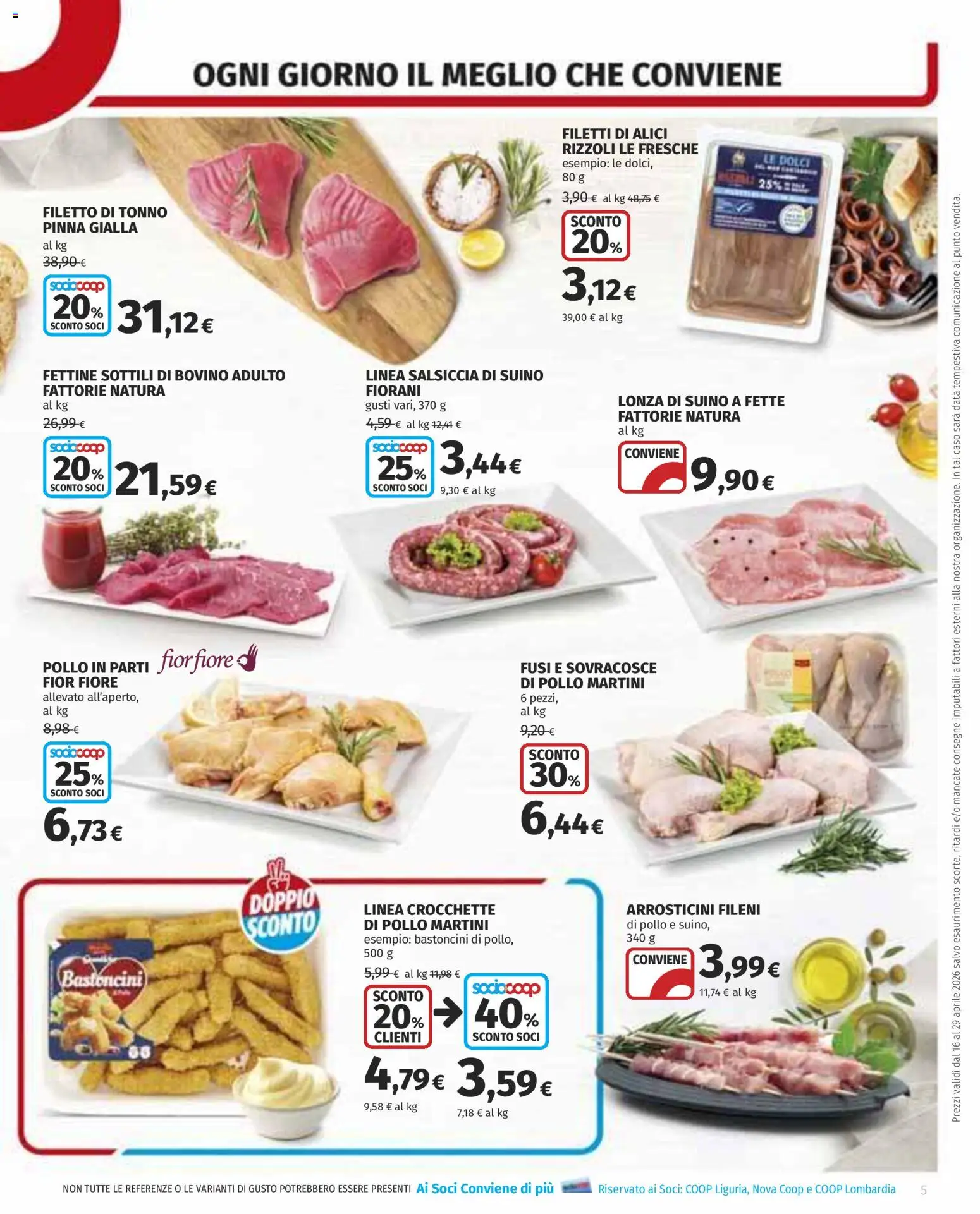 Volantino COOP del 16.04.2026 | Pagina: 5 | Prodotti: Pollo, Crocchette, Tonno, Arrosticini