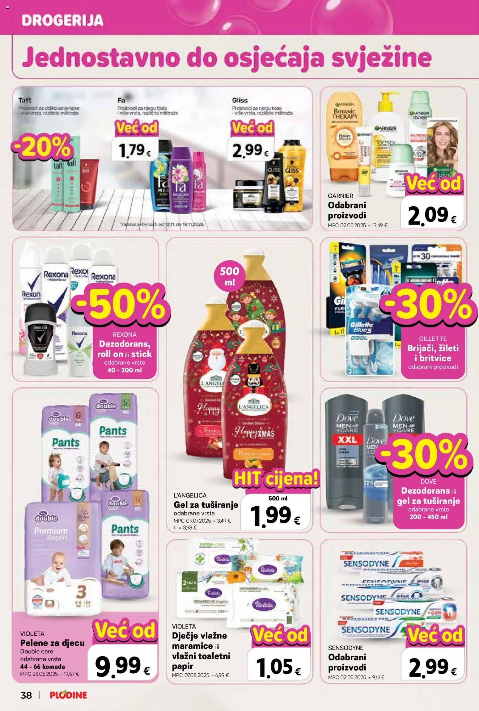Plodine katalog | vrijedi od 12.11.2025 | Stranica: 38 | Proizvodi: Pelene, Roll on, Dezodorans, L'Angelica