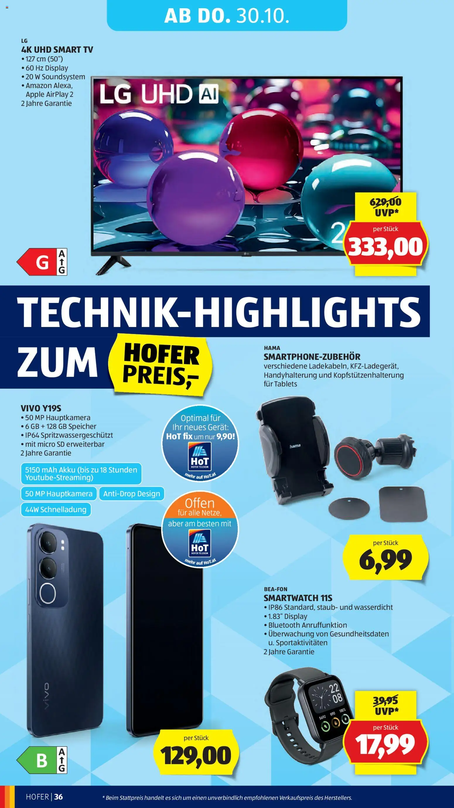Hofer AT akciós ujság - amely érvényes a következő dátumtól: 24.10.2025 | Oldal: 40 | Termékek: Smartwatch, TV, Smart tv