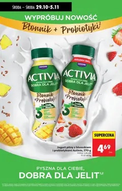 Pogląd oferty "Jogurt pitny z błonnikiem i probiotykami Activia, 270 g, Jogurt pitny z błonnikiem i probiotykami Activia, 270 g, różne rodzaje" - ważna od 29.10.2025 | Strona: 52 | Produkty: Jogurt pitny, Jogurt, Ananas