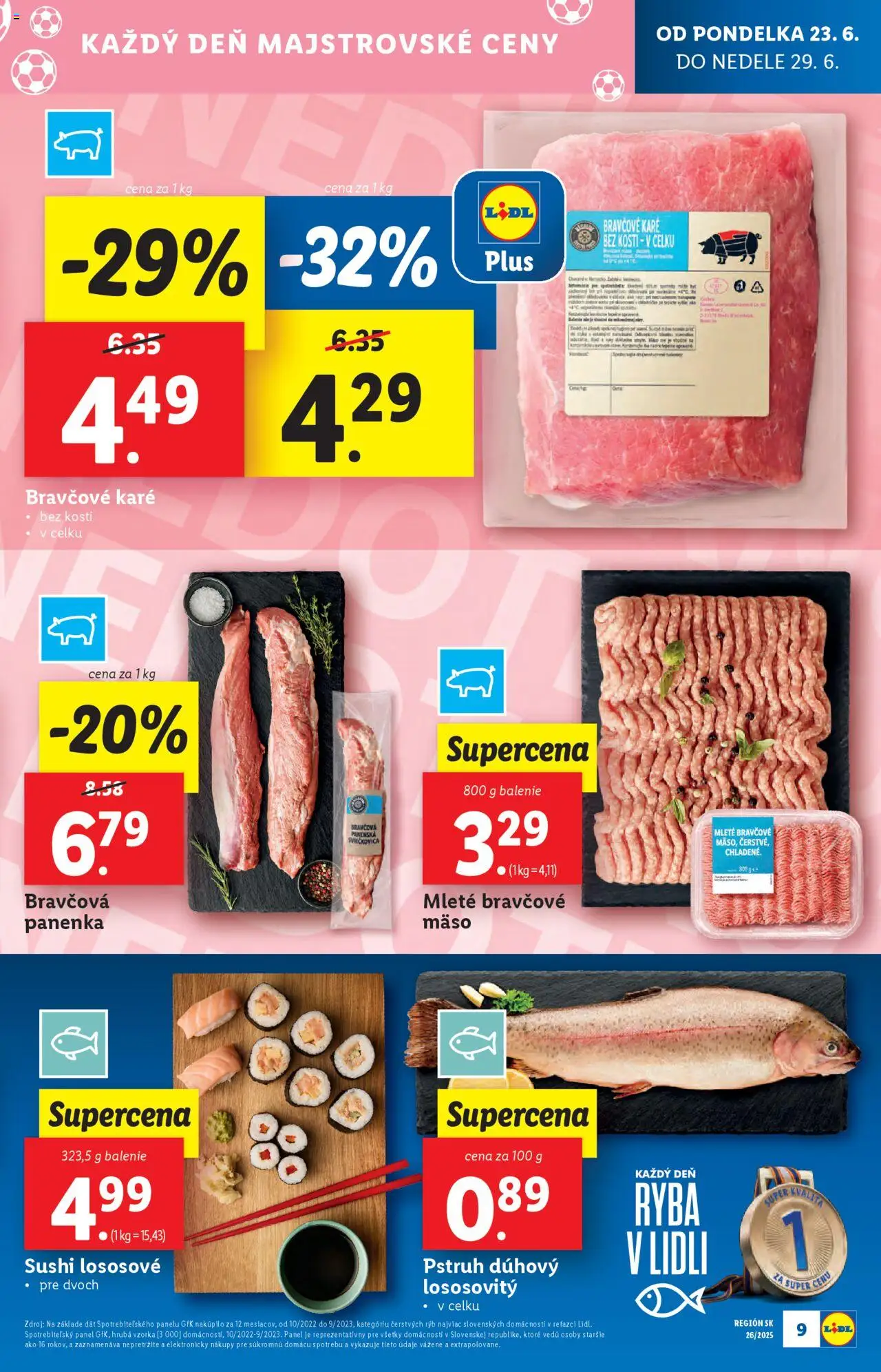 Lidl leták │ platný od 23.06.2025 | Strana: 13 | Produkty: Pstruh, Bravčová panenka, Ryba, Bravčové mäso