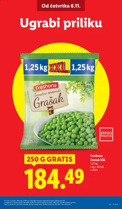 Freshona Grašak XXL, Trenutno smrznuti grašak, 1,25 kg + 250 g gratis - pregled Lidl kataloga - važi od 06.11.2025 | Strana: 3