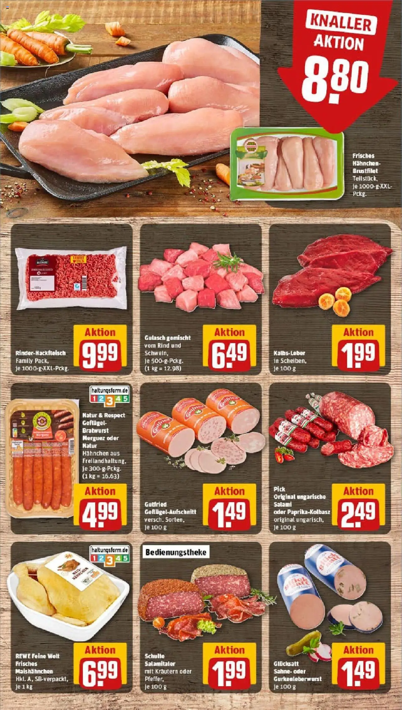 Rewe prospekt Lübeck	 - gültig ab dem 20.07.2025 | Seite: 8 | Produkte: Hahnchen, Gulasch, Salami, Sahne