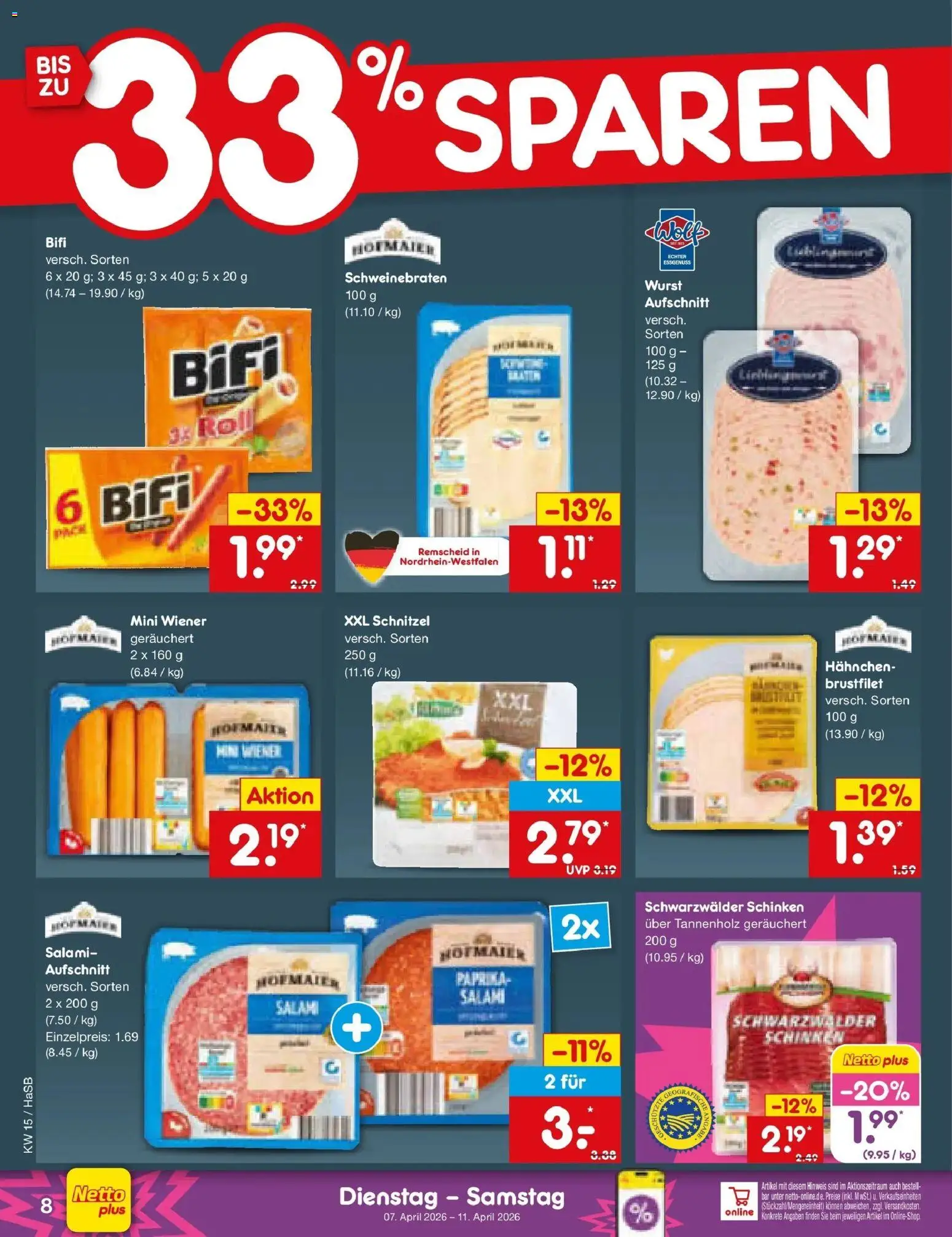 Netto Marken-Discount Prospekt Wuppertal	 – gültig ab 07.04.2026 | Seite: 10 | Produkte: Bifi, Wurst, Salami, Schinken