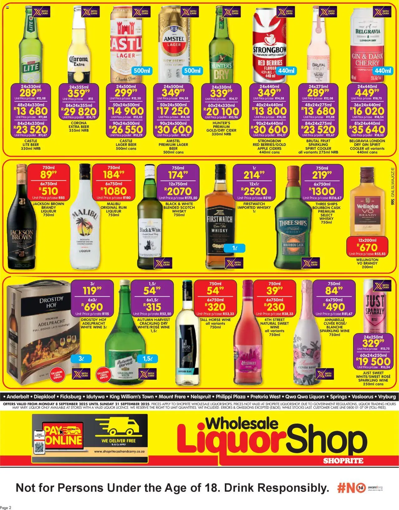New Shoprite catalogue – valid from 08.09.2025 | Page: 2 | Products: Crate, Brandy, Rum, Fruit