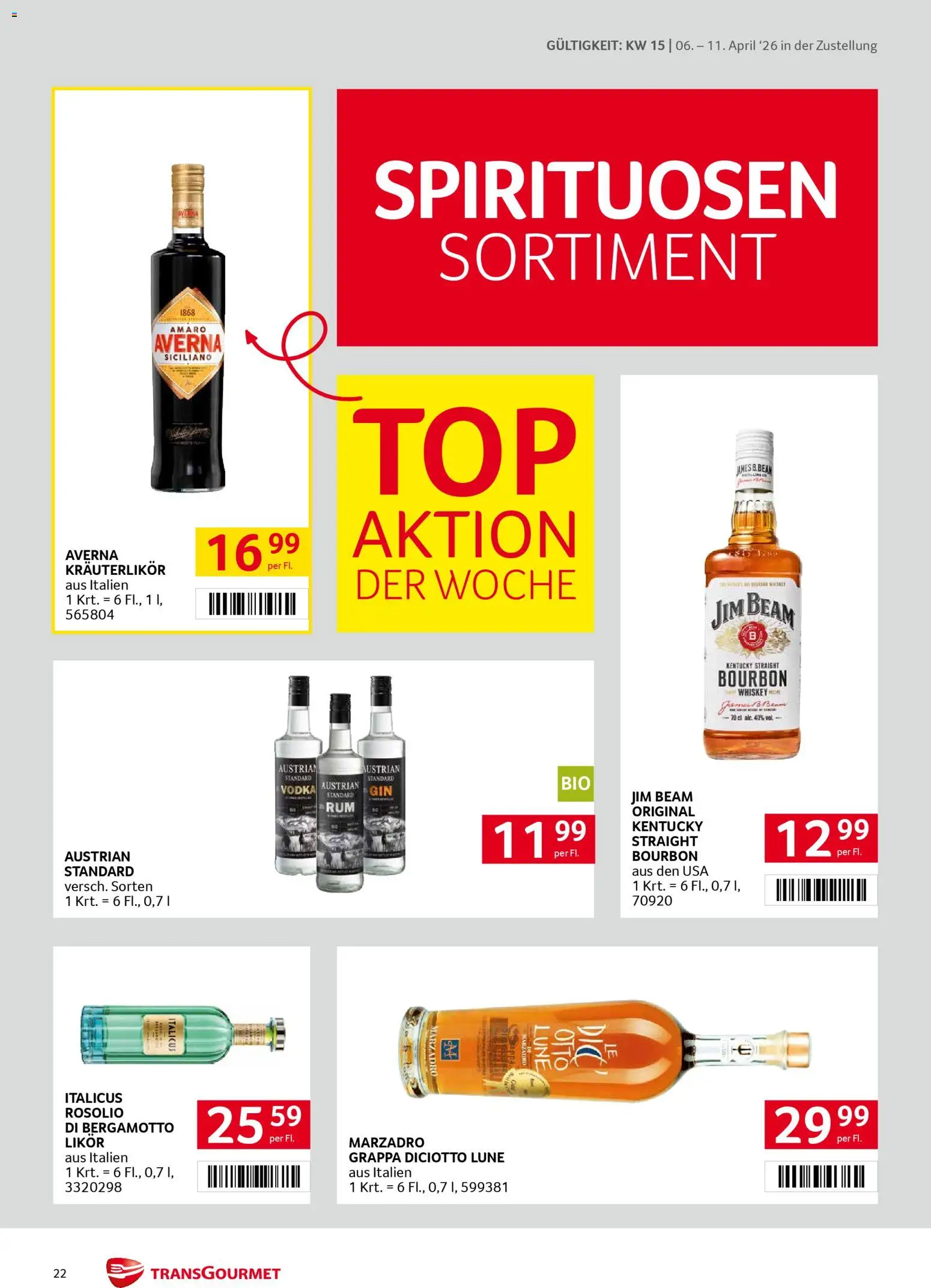 Transgourmet Zustellaktion gültig ab 06.04.2026 | Seite: 22 | Produkte: Whiskey, Bourbon
