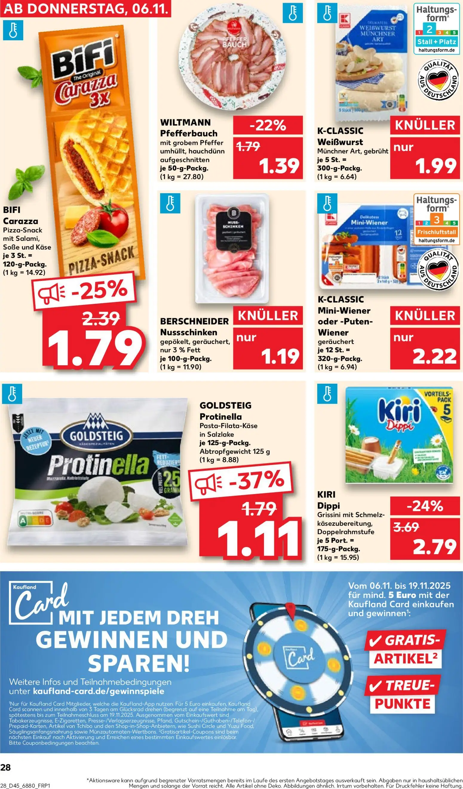 Kaufland prospekt Völklingen	 – gültig ab 06.11.2025 | Seite: 28 | Produkte: Käse, Mozzarella, Bifi, Weißwurst