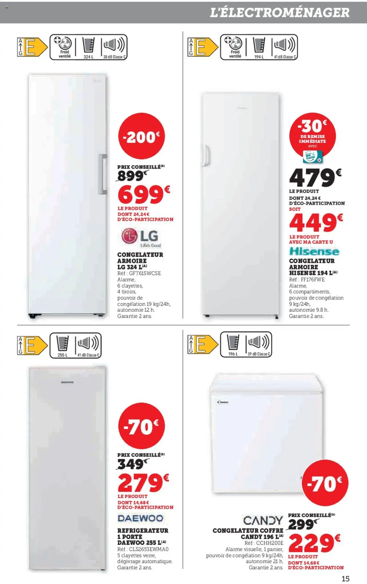 {H1} | Page: 15 | Produits: Réfrigérateur, Congélateur, Porte, Armoire