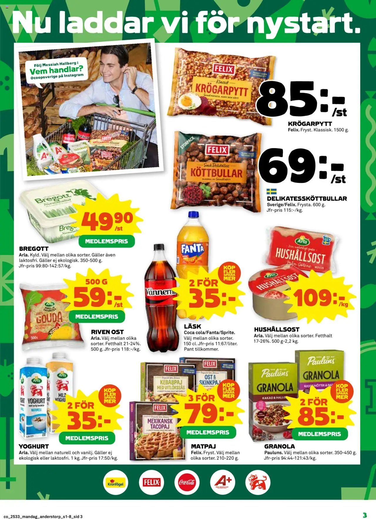 Coop reklamblad aktuell från 11.08.2025 | Sida: 3 | Produkter: Riven ost, Fanta, Ost, Granola