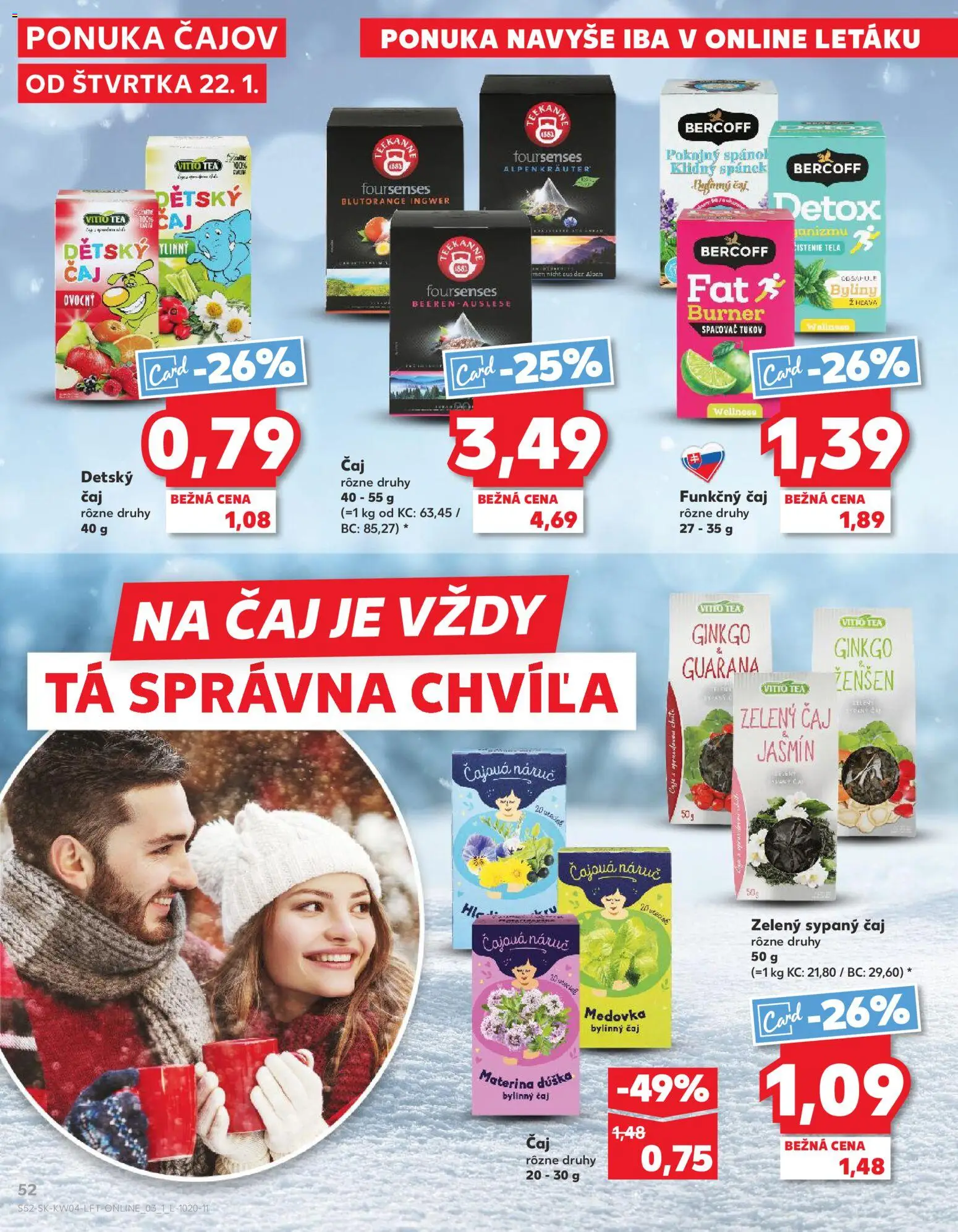 Kaufland SK akciós ujság - amely érvényes a következő dátumtól: 22.01.2026 | Oldal: 52 | Termékek: Tea