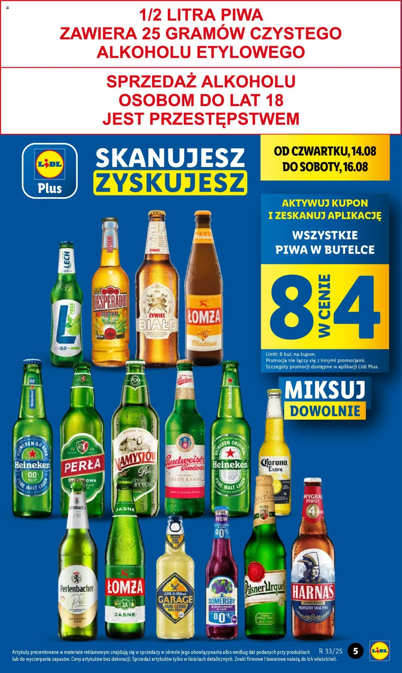 Lidl Gazetka od 13.08.2025 | Strona: 5 | Produkty: Harnaś, Piwo, Somersby, Heineken