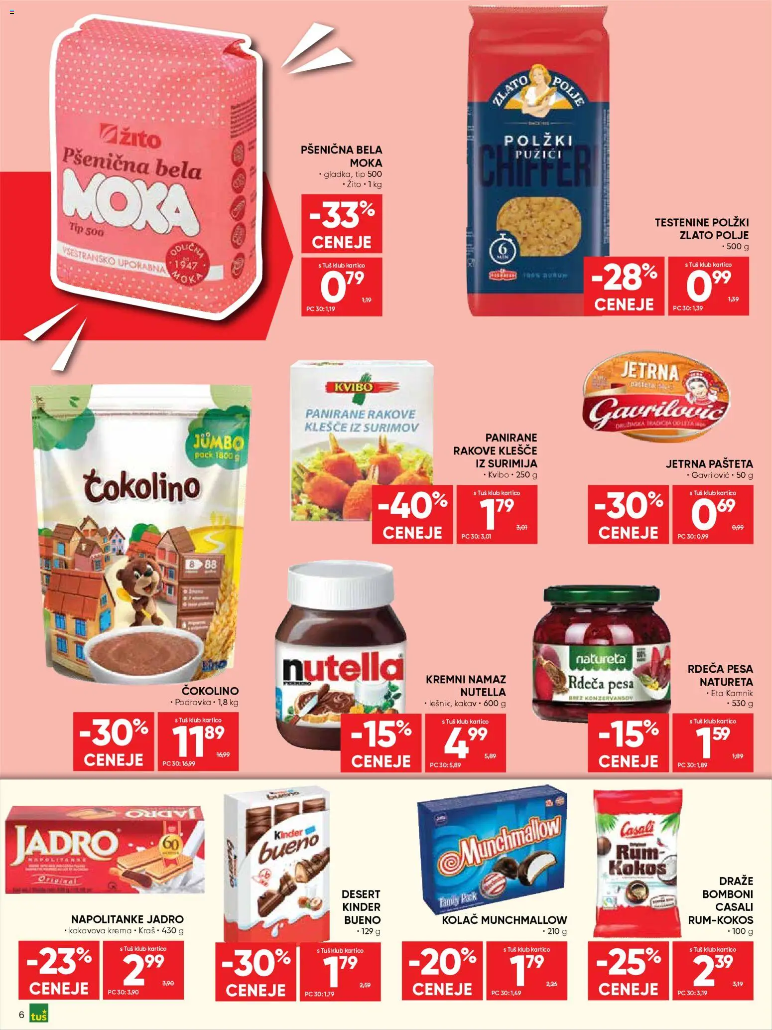 Novi Tuš katalog ponudbe – veljaven od 11.03.2026 | Stran: 6 | Izdelki: Kolač, Krema, Testenine, Pesa