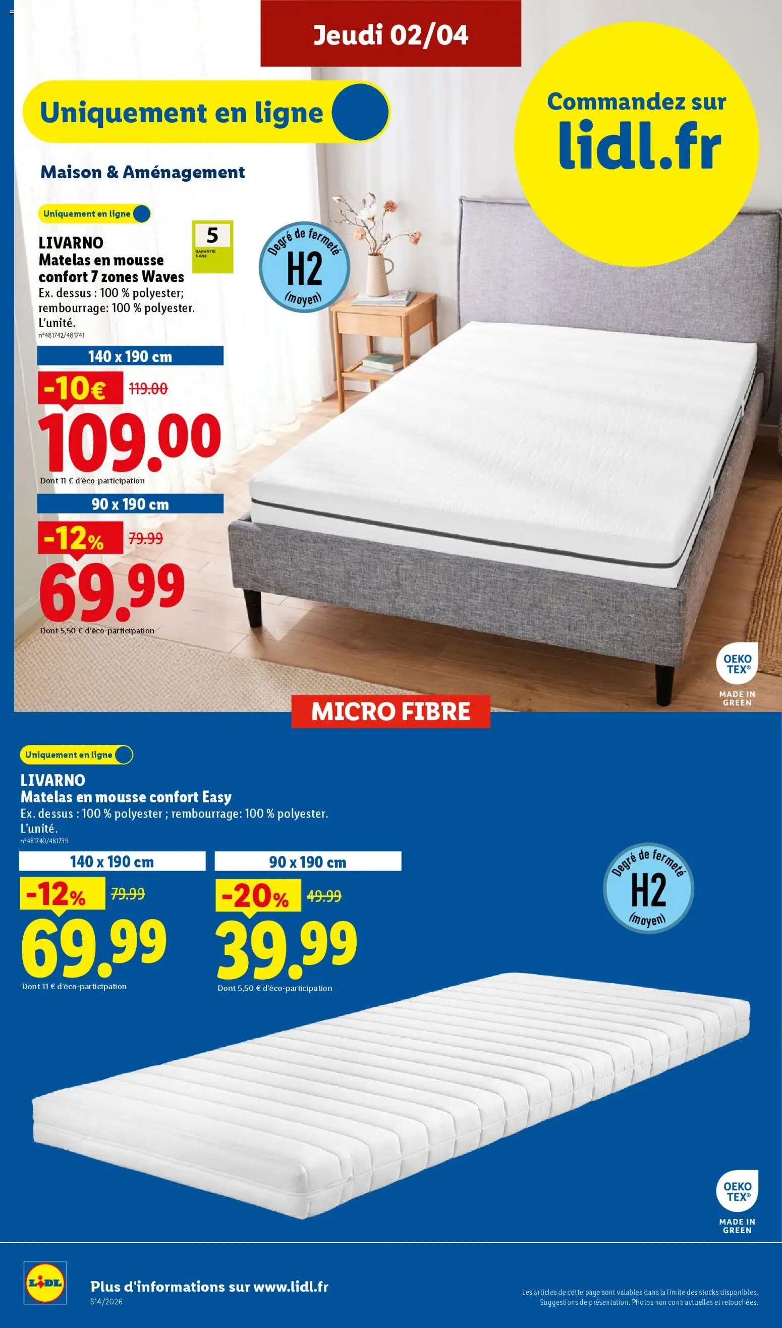 {H1} | Page: 12 | Produits: Mousse, Matelas