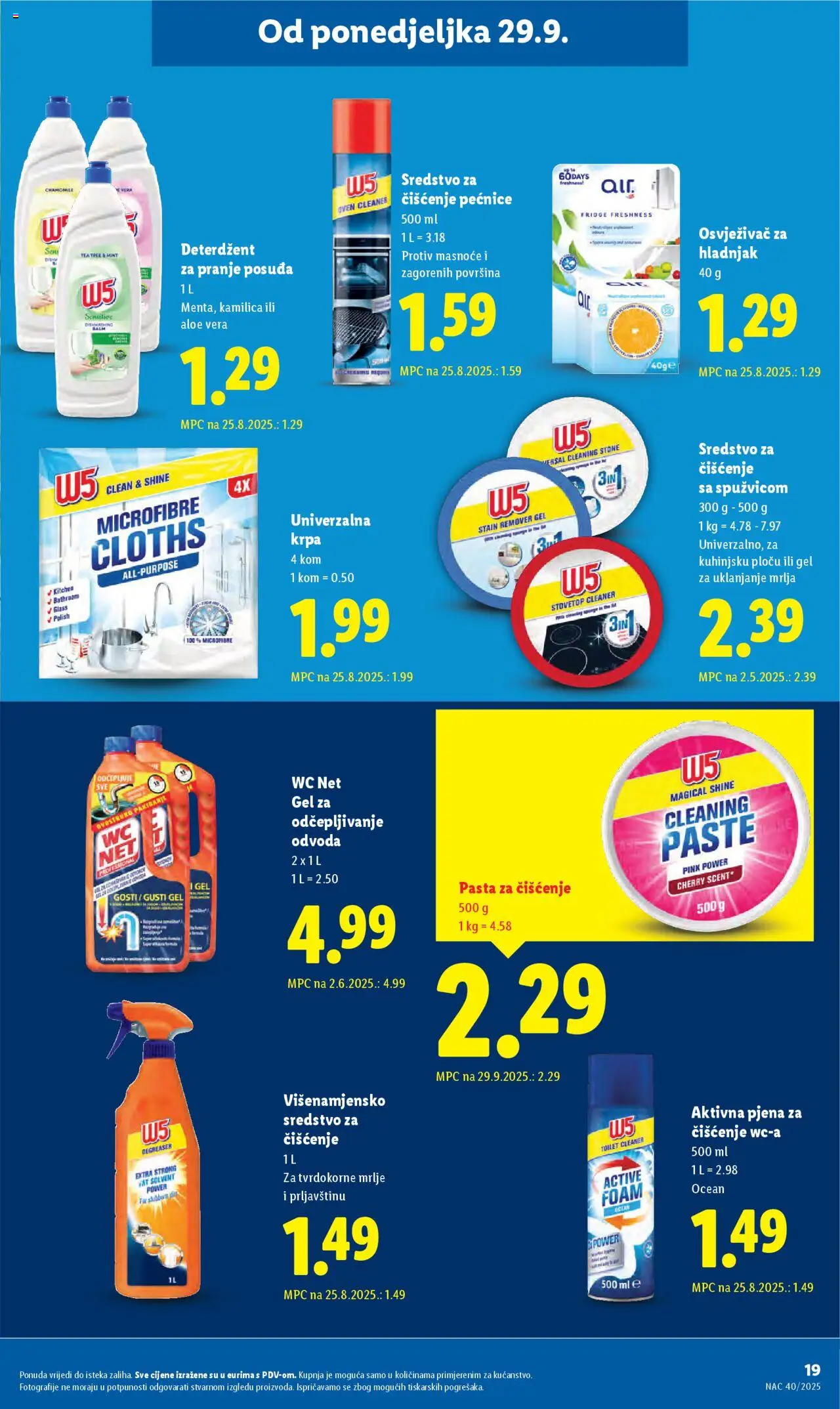 Lidl katalog | vrijedi od 29.09.2025 | Stranica: 19 | Proizvodi: Krpa, Deterdžent za pranje posuđa, WC Net, Hladnjak
