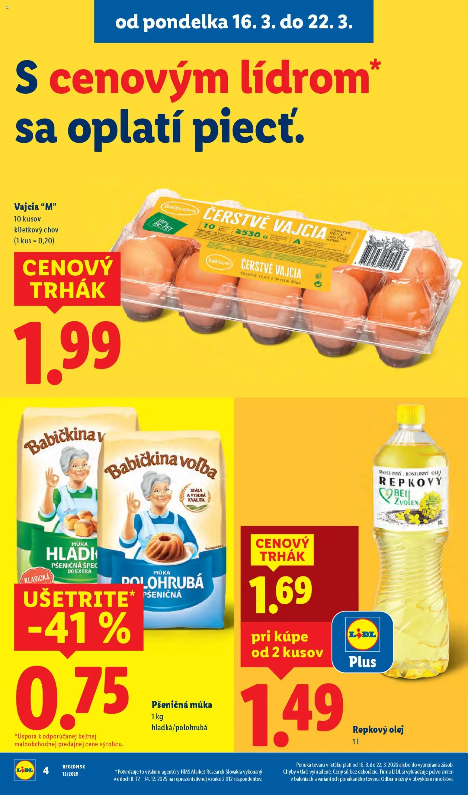 Nové Lidl akcie – leták je platný od 16.03.2026 | Strana: 10 | Produkty: Vajcia, Olej, Repkový olej, Múka