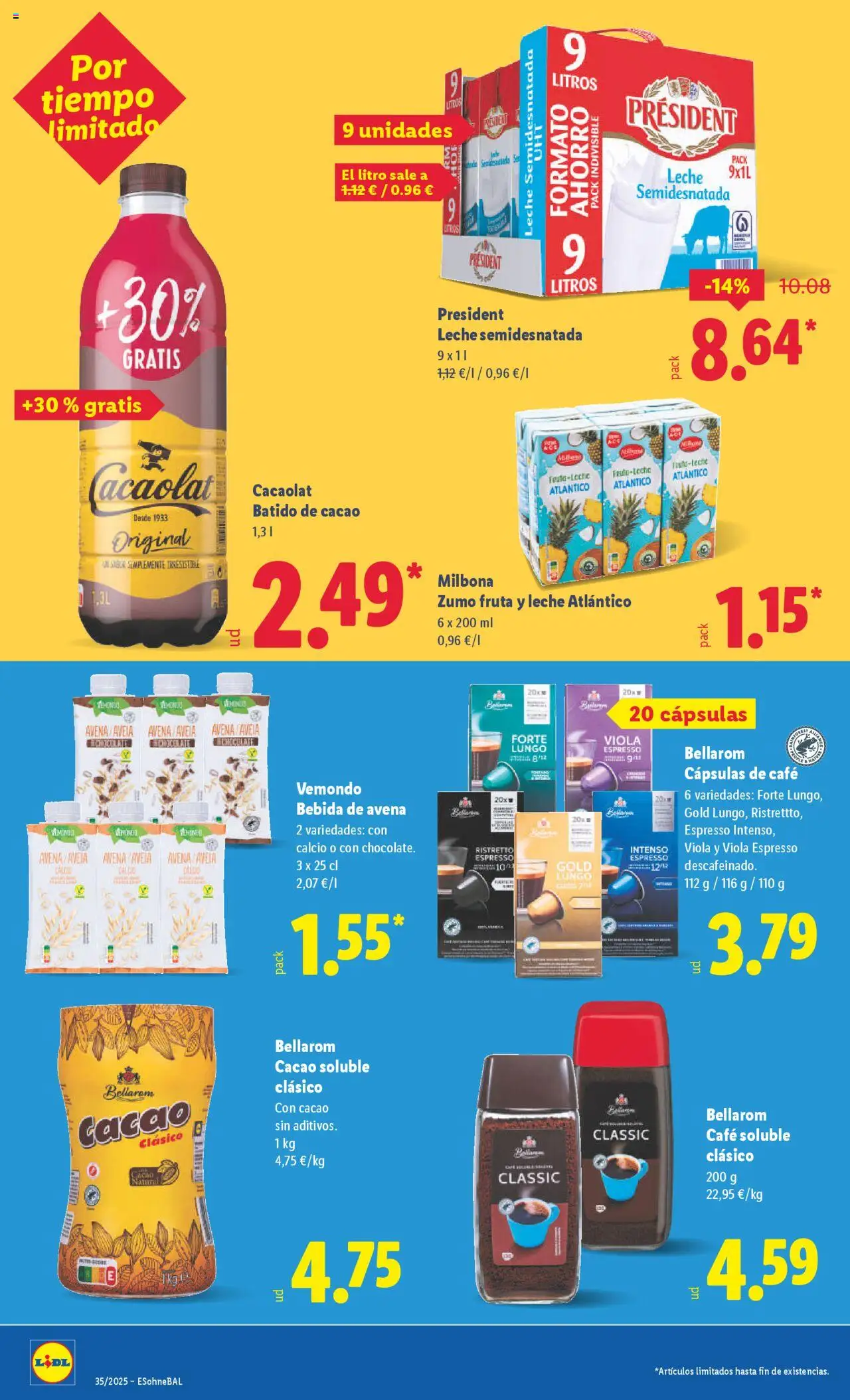 Lidl catálogo MAD │ válido desde el 25.08.2025 | Página: 14 | Productos: Leche, Bebida de avena, Μηχανή καφέ, Φρυγανιές σικάλεως