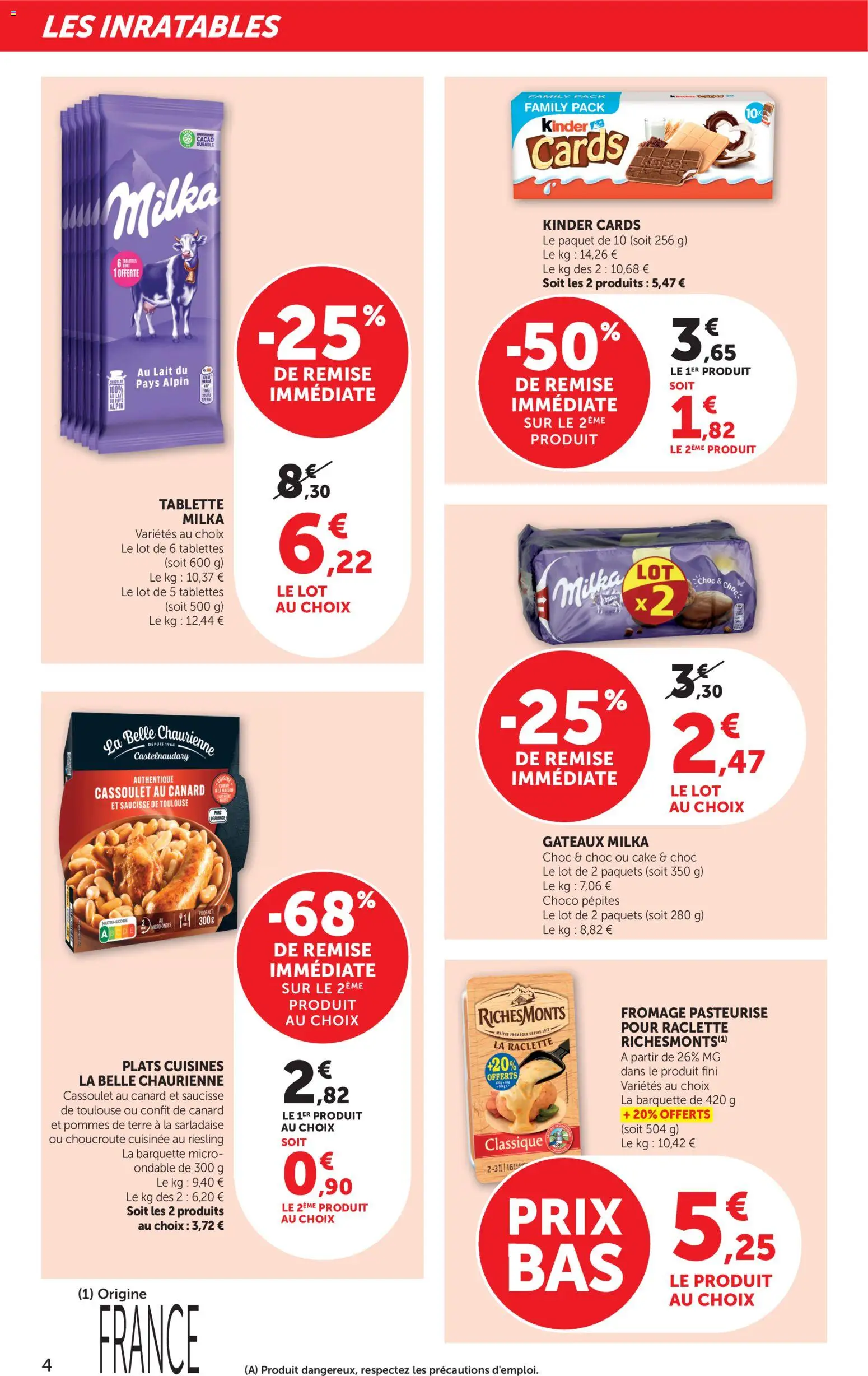 {H1} | Page: 4 | Produits: Tablette, Lait, Fromage, Saucisse