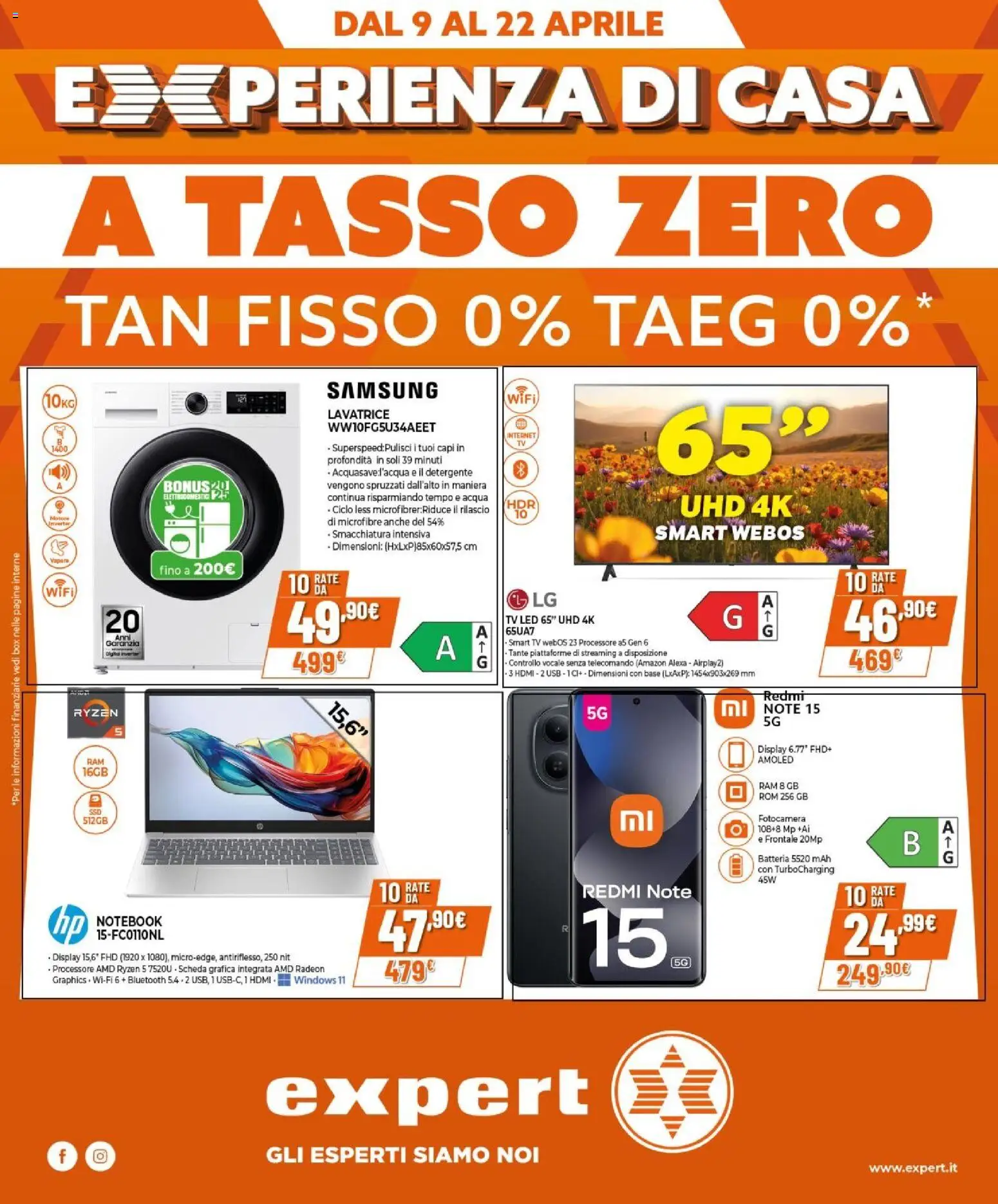 Volantino Expert del 09.04.2026 | Pagina: 1 | Prodotti: Notebook, Acqua, TV, Fotocamera