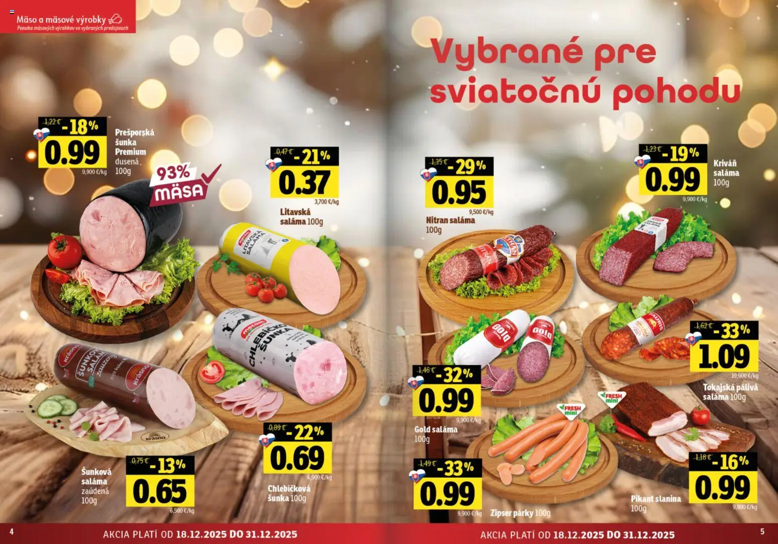 Nové Fresh akcie – leták je platný od 18.12.2025 | Strana: 3 | Produkty: Saláma, Šunka, Slanina, Párky