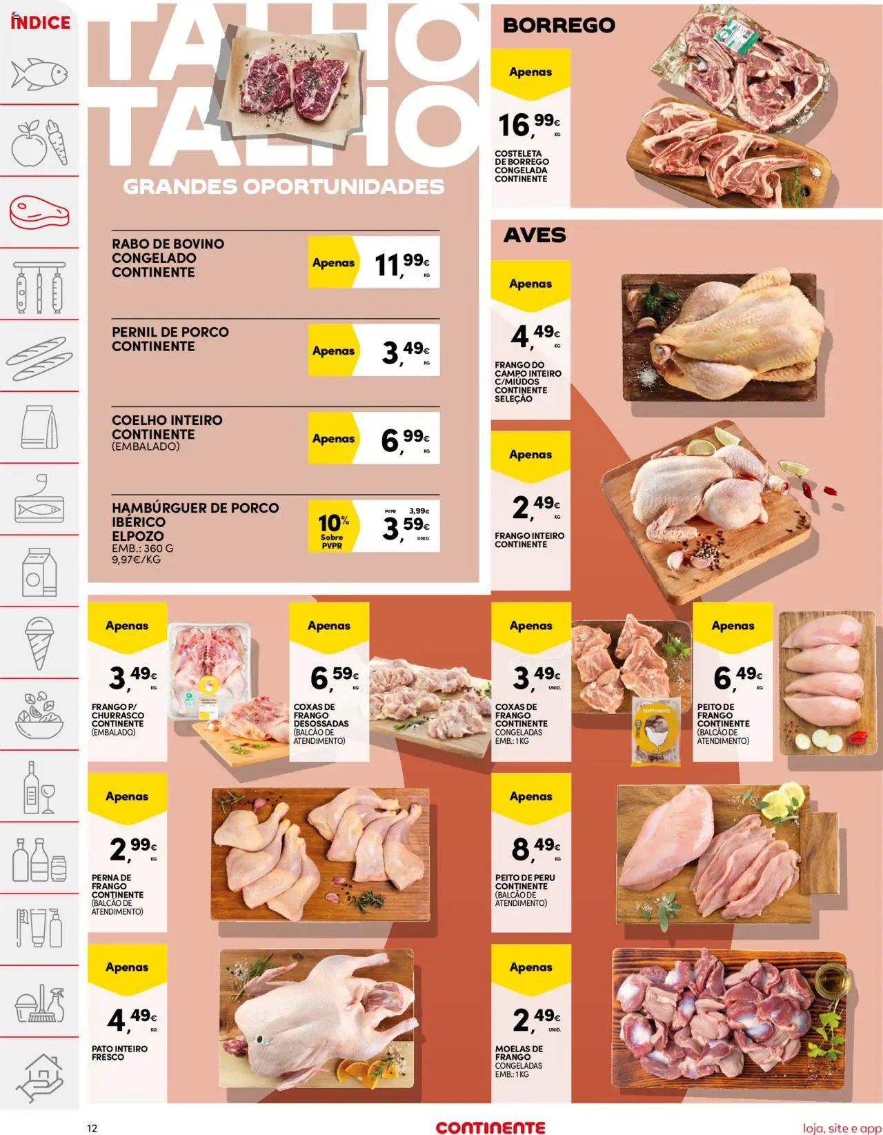 Continente folheto │ válido de 21.10.2025 | Página: 12 | Produtos: Peru, Hambúrguer, Coelho, Moelas