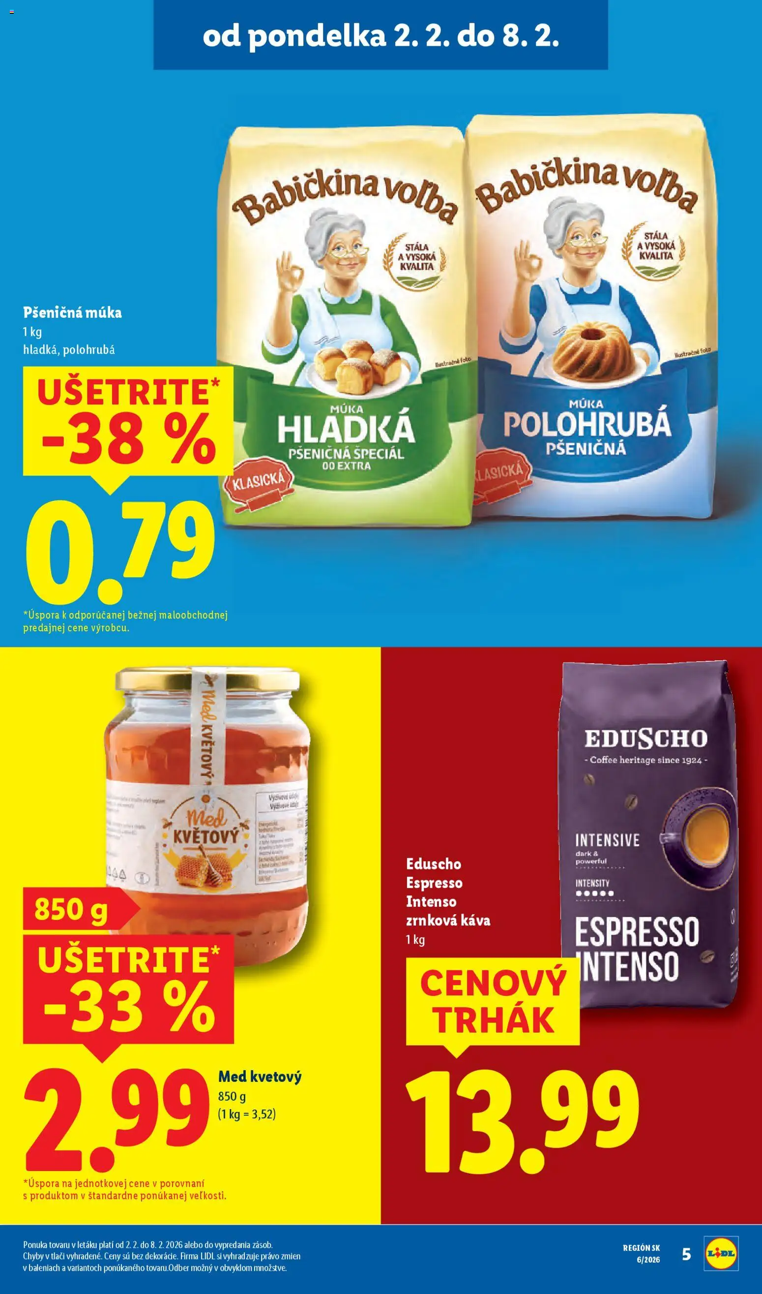 Nové Lidl akcie – leták je platný od 02.02.2026 | Strana: 9 | Produkty: Káva, Pšeničná múka, Hladká múka, Zrnková káva
