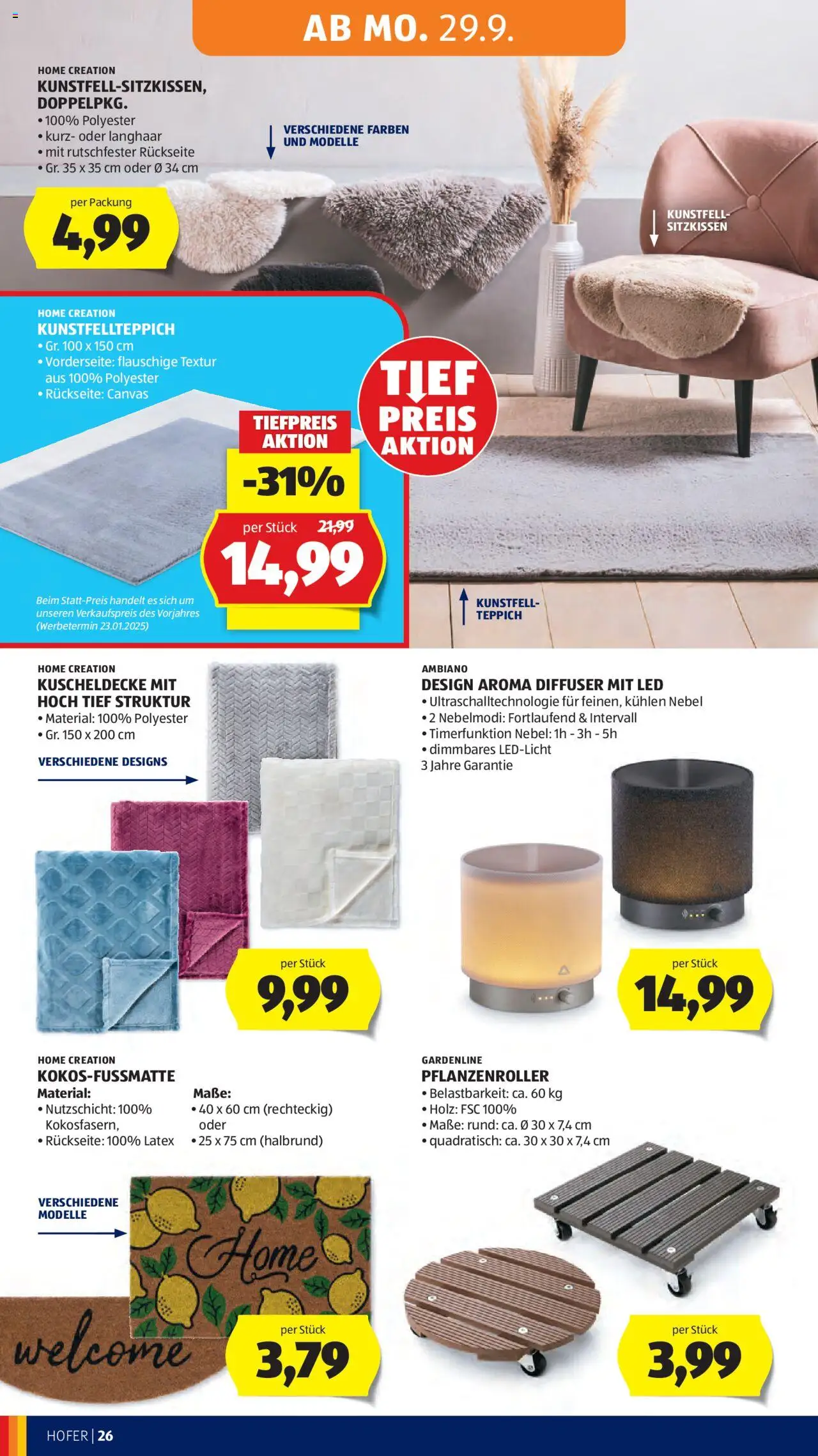 Hofer Flugblatt gültig ab 26.09.2025 | Seite: 30 | Produkte: Teppich